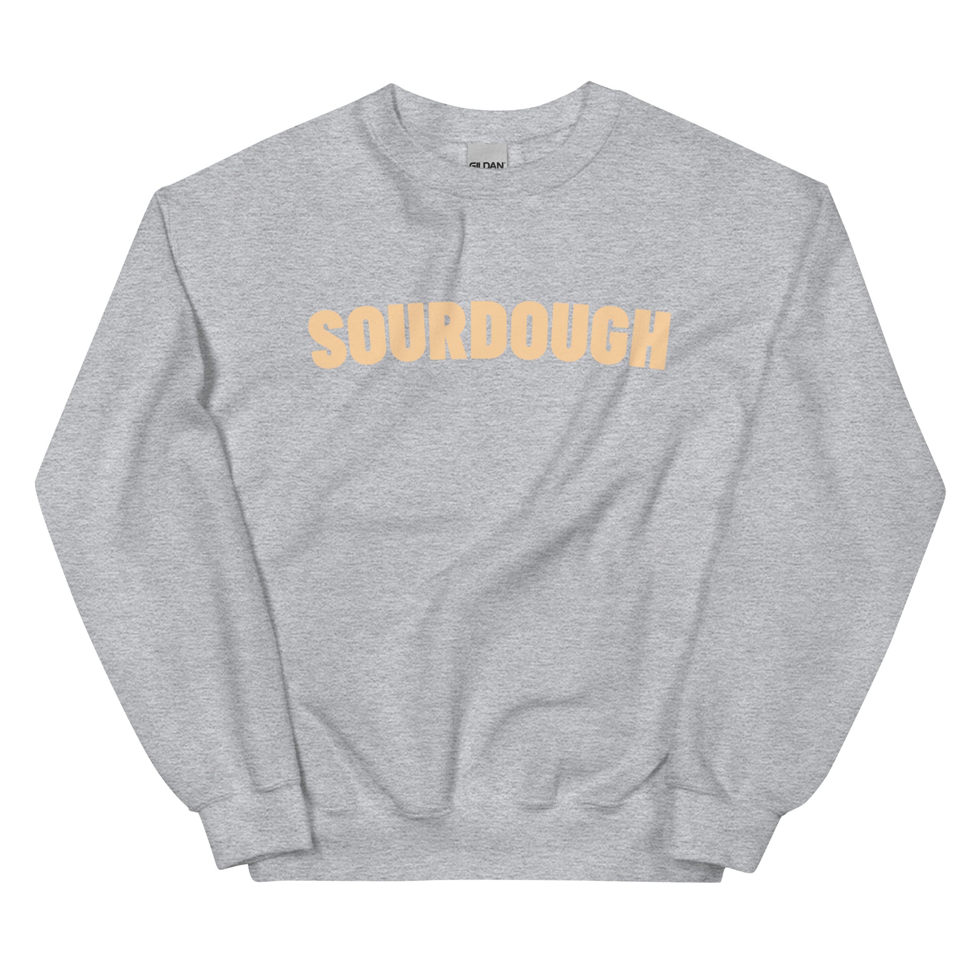 Light gray Sourdough Sweatshirt from Nina's Funky Shop by ninanush - Our unisex Sourdough Sweatshirt is soft, comfortable and a perfect foodie sweatshirt for sourdough lovers. It's a classic crew neck sweatshirt that comes in a variety of colors with the word "Sourdough", expertly printed on the front. Perfect for cozy nights in or stand out streetwear for foodies, this sweatshirt is designed by Nina and made just for you.