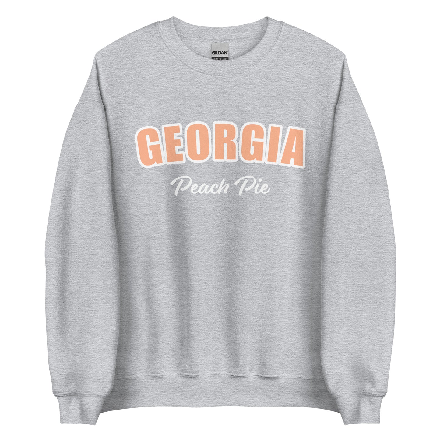 Light Gray Georgia Peach Pie Sweatshirt from Nina's Funky Shop by ninanush - Do you love peach pie? Our Georgia Peach Pie Sweatshirt is just what you need. It's a funny foodie sweatshirt for peach pie lovers like you. This unisex, crew neck sweatshirt comes in a variety of colors with the words "Georgia Peach Pie", expertly printed on the front. The perfect Sweatshirt for peach pie enthusiasts.