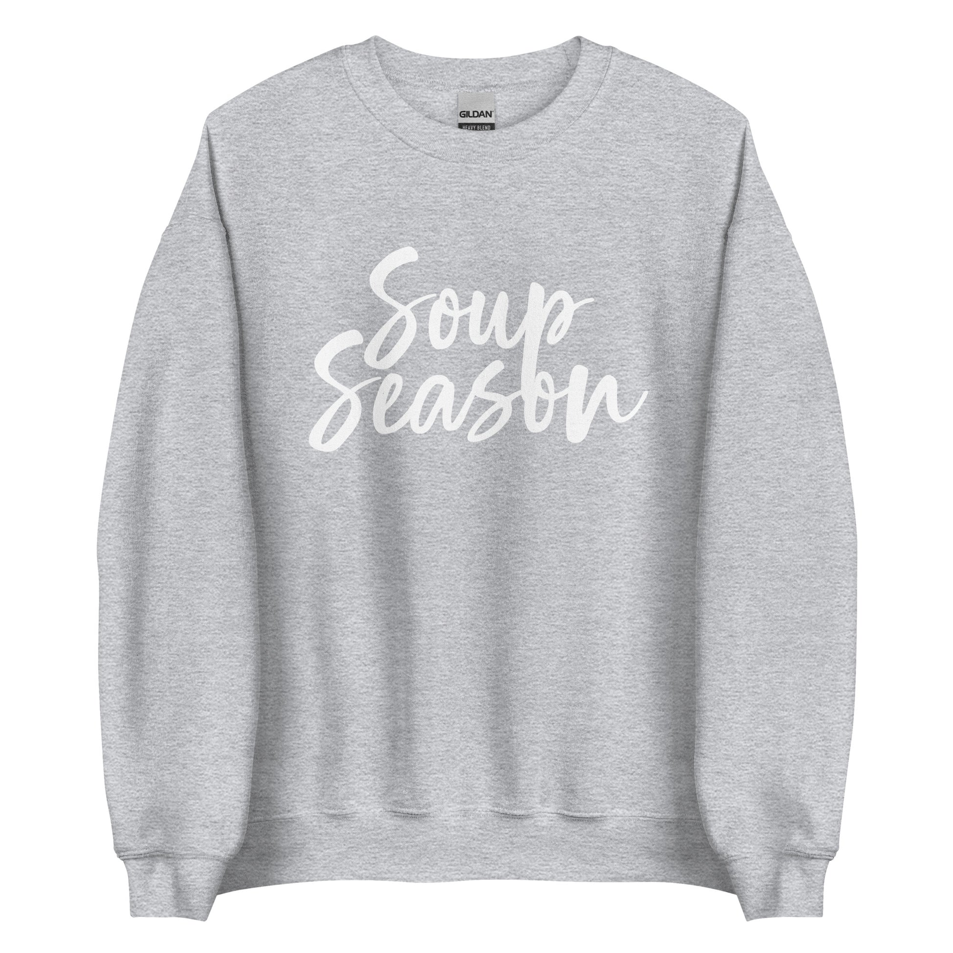 Light Gray Soup Season Sweatshirt from Nina's Funky Shop by ninanush - Do you love soup? Looking for a funny gift? Our Soup Season Crewneck Sweatshirt is soft, comfortable and just what you need. It's a unisex sweatshirt that comes in a variety of colors with "Soup Season", expertly printed on the front. A unique and funny soup sweatshirt for cozy nights in or stand out soup lover streetwear. This quirky sweatshirt is designed by Nina and made just for you.