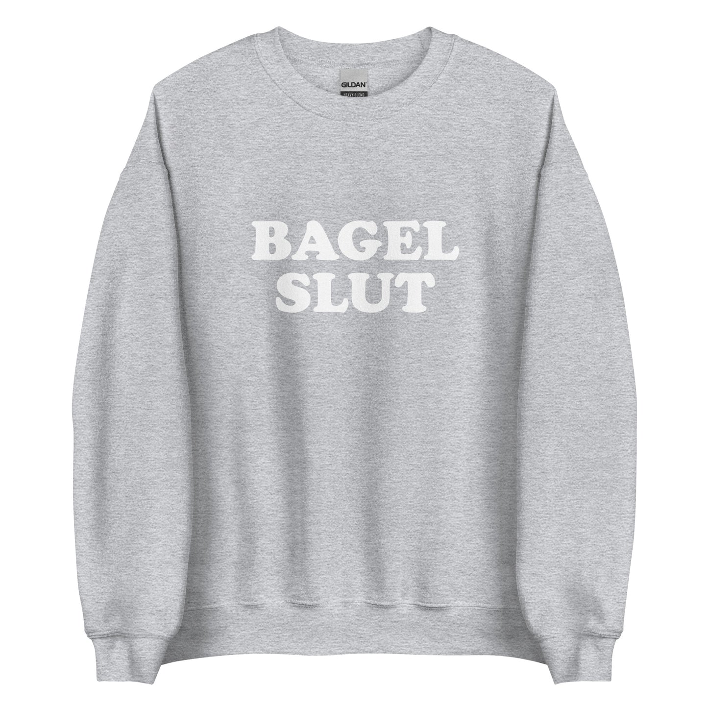 Light Gray Bagel Slut Sweatshirt from Nina's Funky Shop by ninanush - Do you love bagels? Looking for a funny gift? Our Bagel Slut Crewneck Sweatshirt is soft, comfortable and just what you need. It's a unisex sweatshirt that comes in a variety of colors with "Bagel Slut", expertly printed on the front. A unique and funny sweatshirt for cozy nights in or stand out bagel lover streetwear.