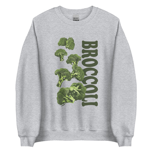 Light Gray Broccoli Sweatshirt from Nina's Funky Shop by ninanush- Love broccoli? Our Broccoli Crewneck Sweatshirt is soft, comfortable and just what you need. It's a unisex sweatshirt with a unique, hand drawn broccoli design, expertly printed on the front. Perfect for cozy nights in or stand out streetwear for veggie enthusiasts. This funny foodie sweatshirt is designed by Nina and made just for you.