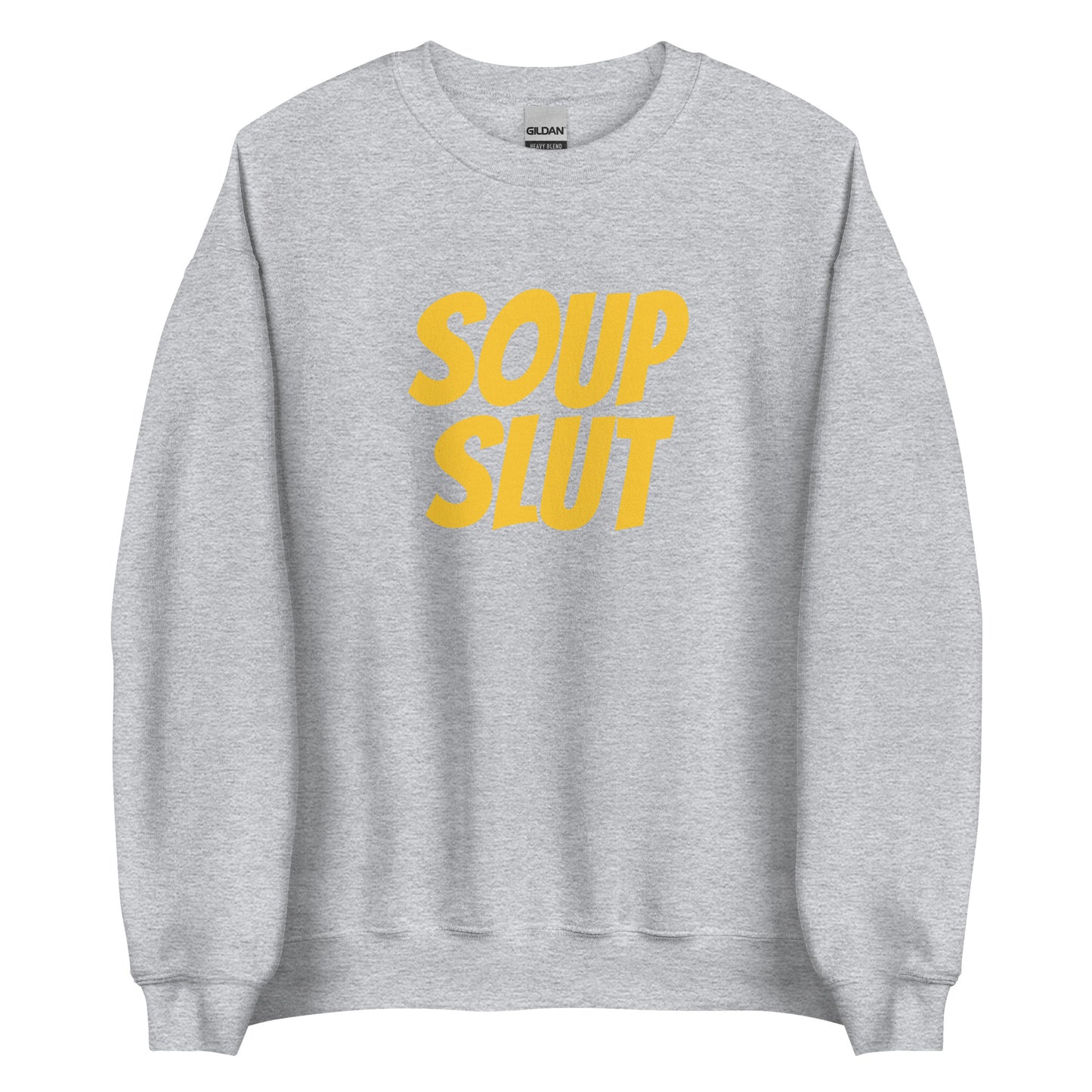 Light Gray Soup Slut Sweatshirt from Nina's Funky Shop by ninanush - Do you love soup? Looking for a funny gift for a friend? Our Soup Slut Crew Neck Sweatshirt is soft, comfortable and just what you need. It's a unisex foodie sweatshirt with "soup slut", expertly printed on the front. A perfect funny foodie sweatshirt for cozy nights in or stand out soup lover streetwear.