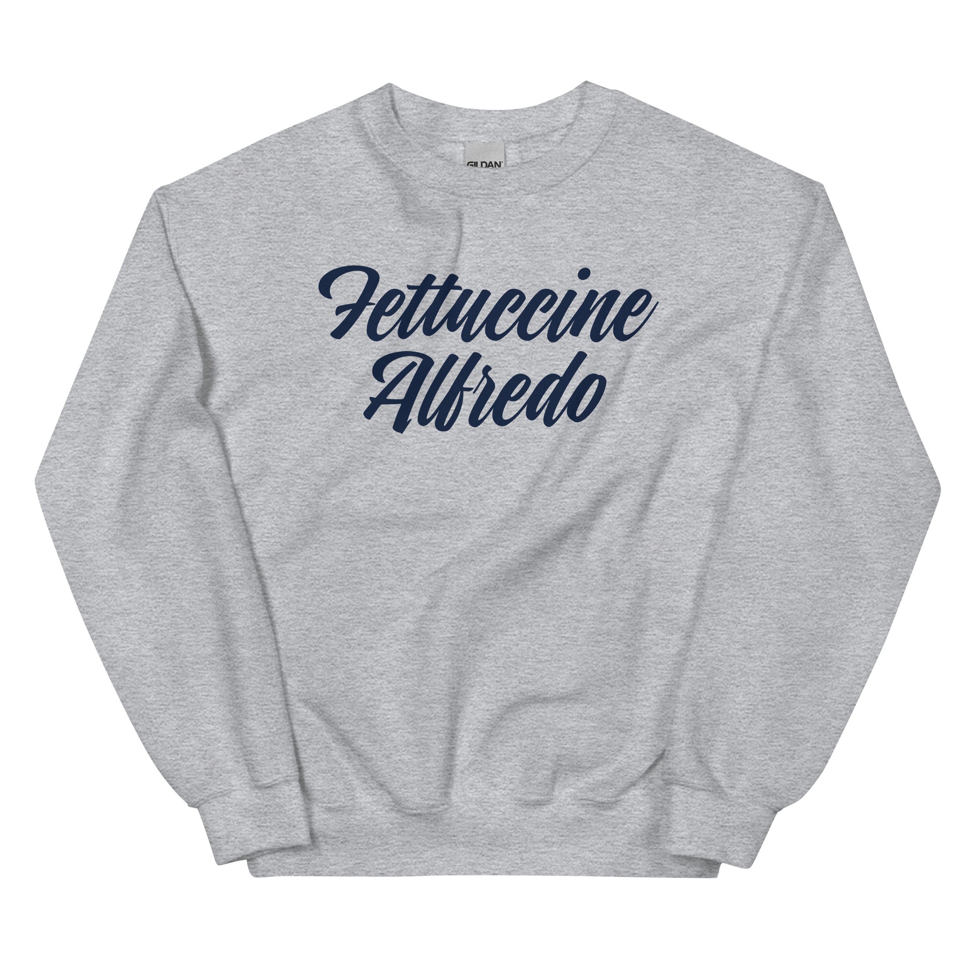 Gray Fettuccine Alfredo Crewneck Sweatshirt - Fettuccine Alfredo enthusiast? Looking for a gift for a pasta lover? Our Fettuccine Alfredo Crewneck Sweatshirt is cozy, soft, and made just for you!