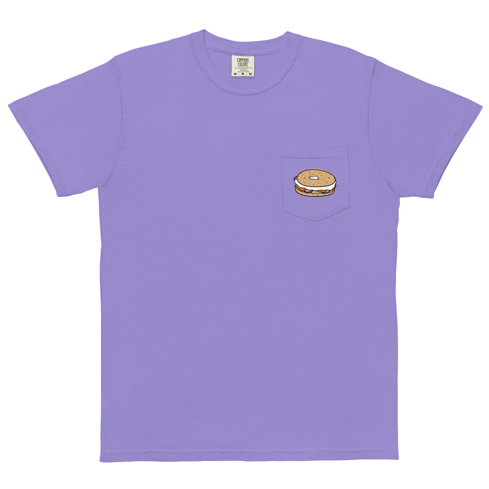 Purple everything bagel t-shirt - Show your love of bagels with our funny food t-shirt designed for bagel enthusiasts. Available in various colors, this classic t-shirt has an original design of the Statue of Liberty holding a bagel, and a small everything bagel on the front. Let your love for bagels shine or give it as a unique gift for a bagel lover. 