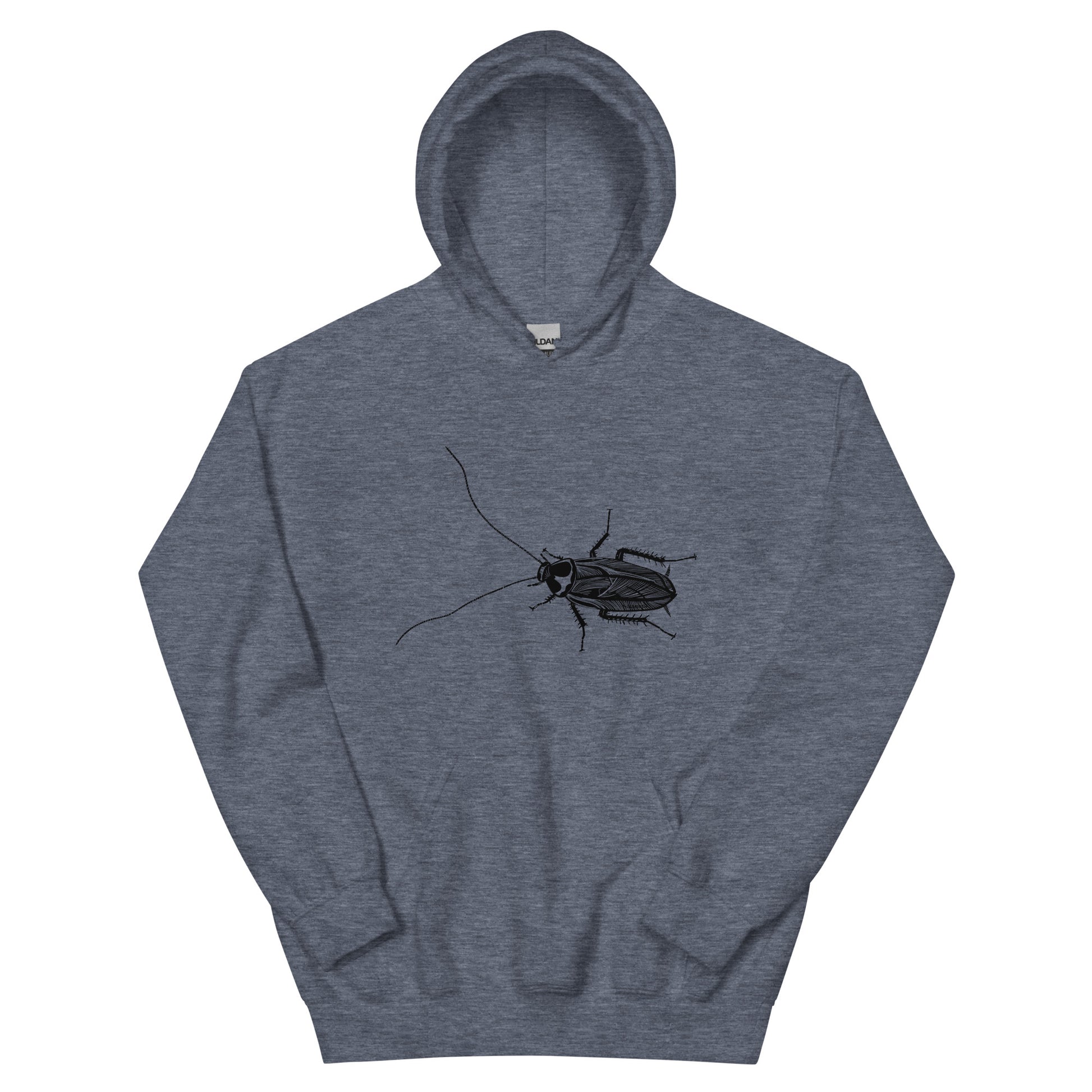 Dark heather gray Blue Cockroach Hoodie from Nina's Funky Shop by ninanush - Looking for a funky and unique hoodie? A weird, stand out gift? Our Cockroach Hoodie might just be the one! It's soft, comfortable and comes in a variety of colors with a hand drawn design by Nina, expertly printed on the front. Add a little personality to your everyday style in this unique cockroach hoodie.