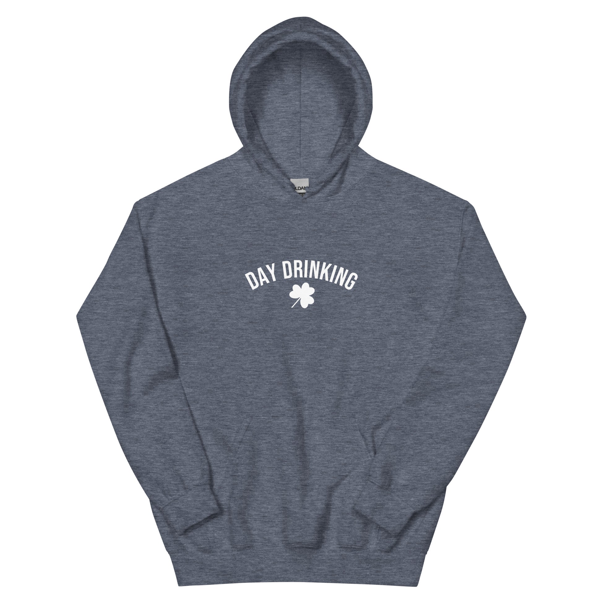 Heather Navy Day Drinking Shamrock Hoodie - Our Day Drinking Shamrock Hoodie is soft and comfortable with a funny design, expertly printed on the front. Shop Nina's for funky apparel for foodies and beyond.