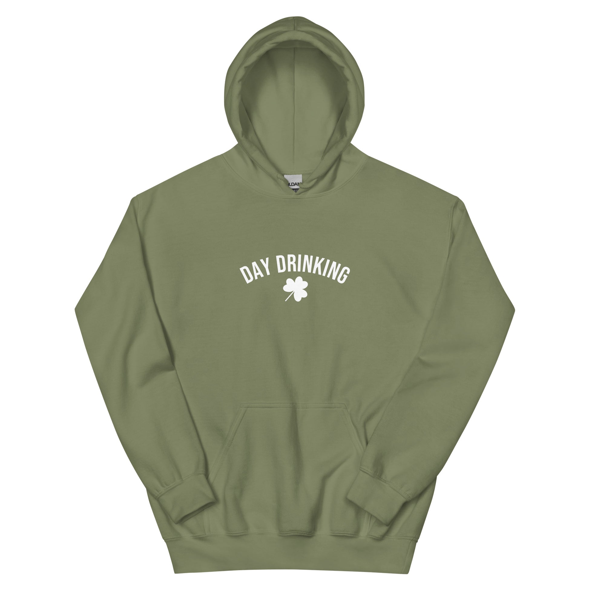 Army Green Day Drinking Shamrock Hoodie - Our Day Drinking Shamrock Hoodie is soft and comfortable with a funny design, expertly printed on the front. Shop Nina's for funky apparel for foodies and beyond.