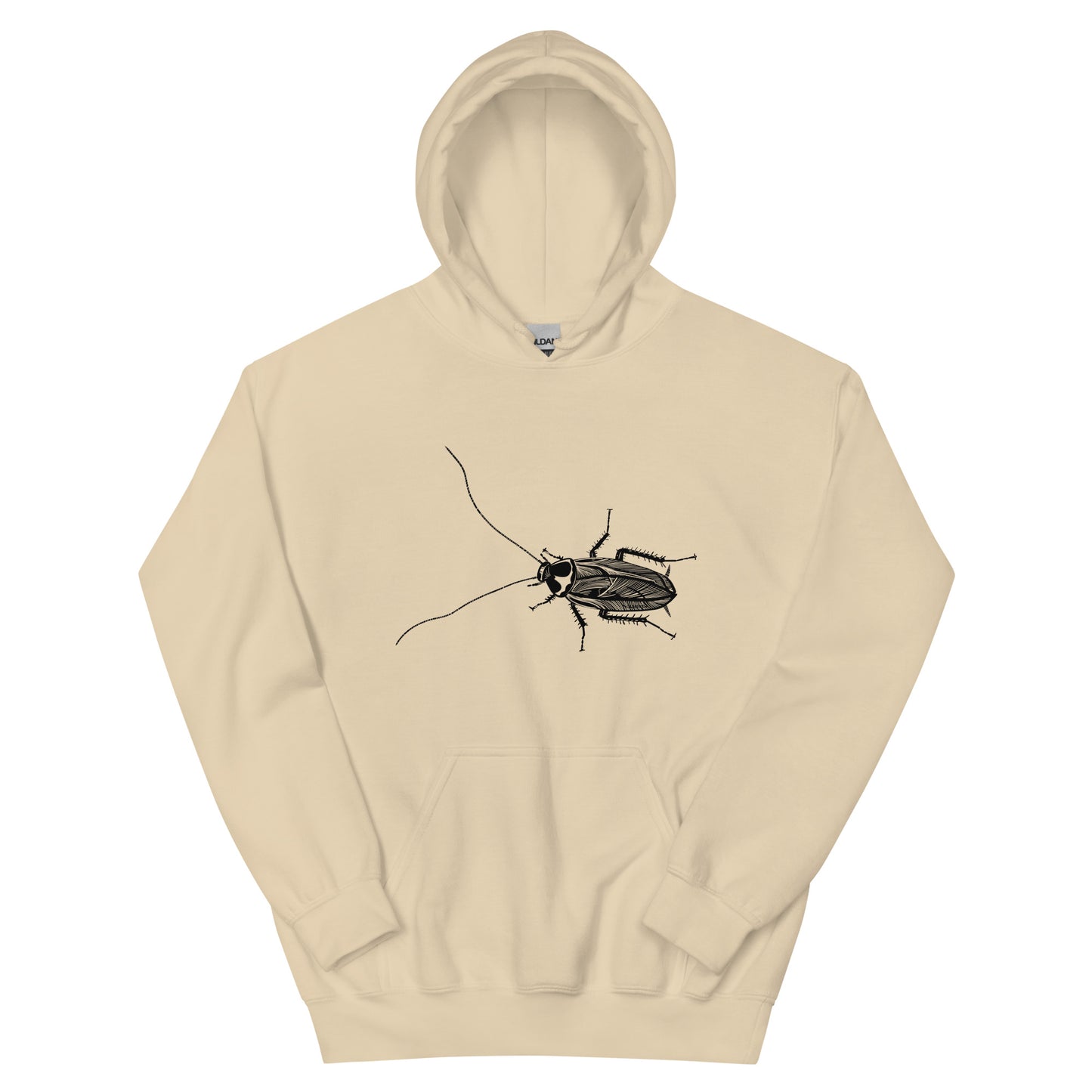 Khaki Cockroach Hoodie from Nina's Funky Shop by ninanush - Looking for a funky and unique hoodie? A weird, stand out gift? Our Cockroach Hoodie might just be the one! It's soft, comfortable and comes in a variety of colors with a hand drawn design by Nina, expertly printed on the front. Add a little personality to your everyday style in this unique cockroach hoodie.