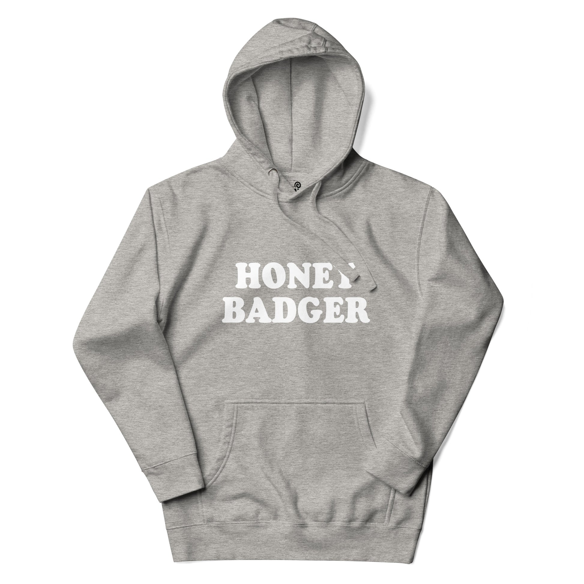 Light Gray Honey Badger Hoodie from Nina's Funky Shop by ninanush - Do you love honey badgers? Looking for a funny gift for a friend? Our Colorful Honey Badger Hoodie is soft, comfortable and just what you need. It's a unisex badger lover hoodie that comes in a variety of colors with "Honey Badger", expertly printed on the front. A funny hoodie for honey badger enthusiasts.