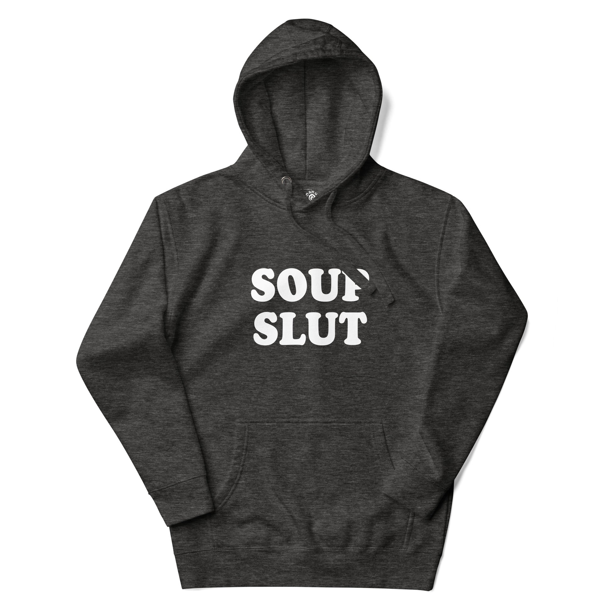 Charcoal Heather Gray Soup Slut Hoodie from Nina's Funky Shop by ninanush - Do you love soup? Looking for a funny gift for a friend? Our Colorful Soup Slut Hoodie is soft, comfortable and just what you need. It's a unisex soup lover hoodie with "soup slut" on the front. A funny soup hoodie for cozy nights in or stand out streetwear for foodies. This soup enthusiast sweatshirt is made just for you.