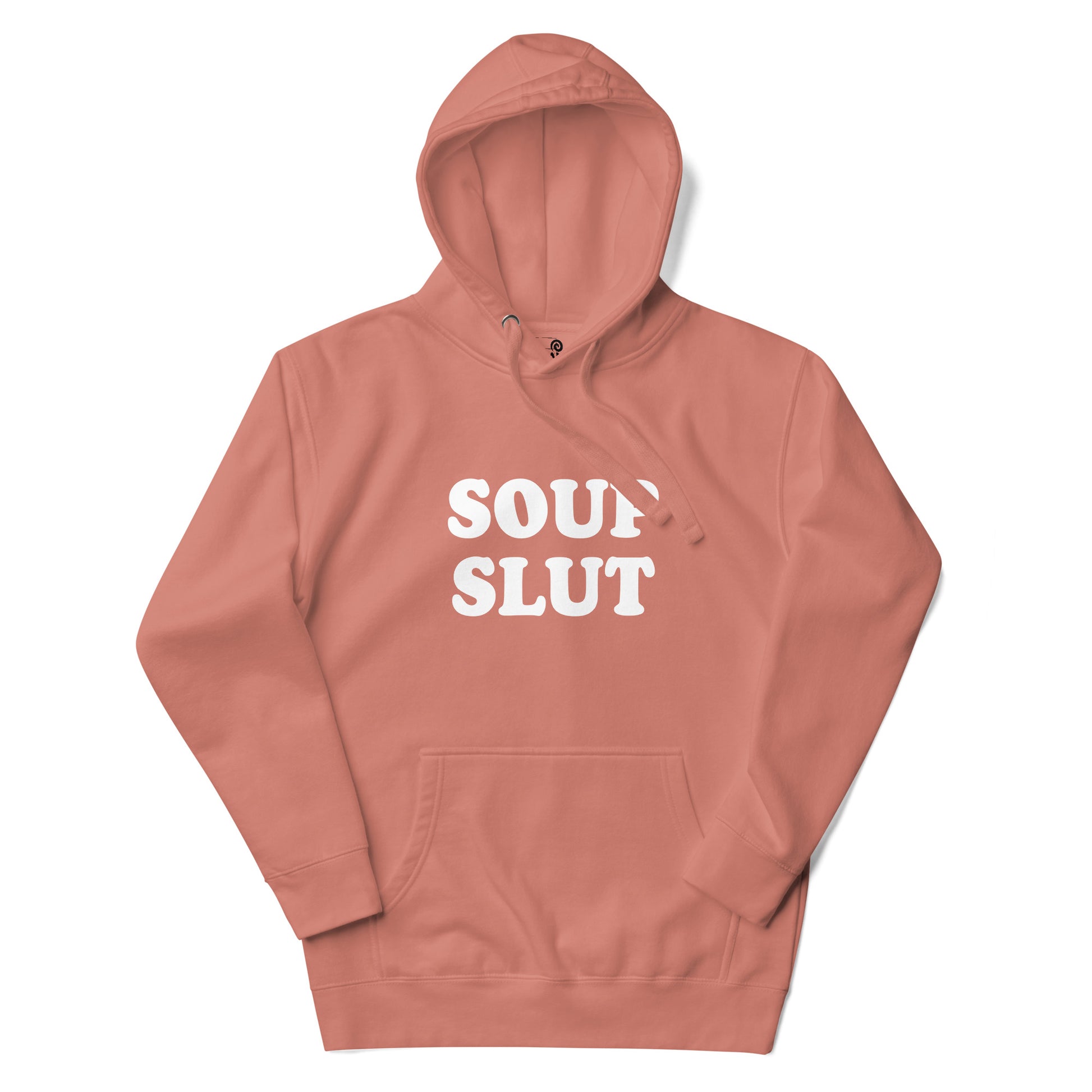 Dusty Orange Soup Slut Hoodie from Nina's Funky Shop by ninanush - Do you love soup? Looking for a funny gift for a friend? Our Colorful Soup Slut Hoodie is soft, comfortable and just what you need. It's a unisex soup lover hoodie with "soup slut" on the front. A funny soup hoodie for cozy nights in or stand out streetwear for foodies. This soup enthusiast sweatshirt is made just for you.