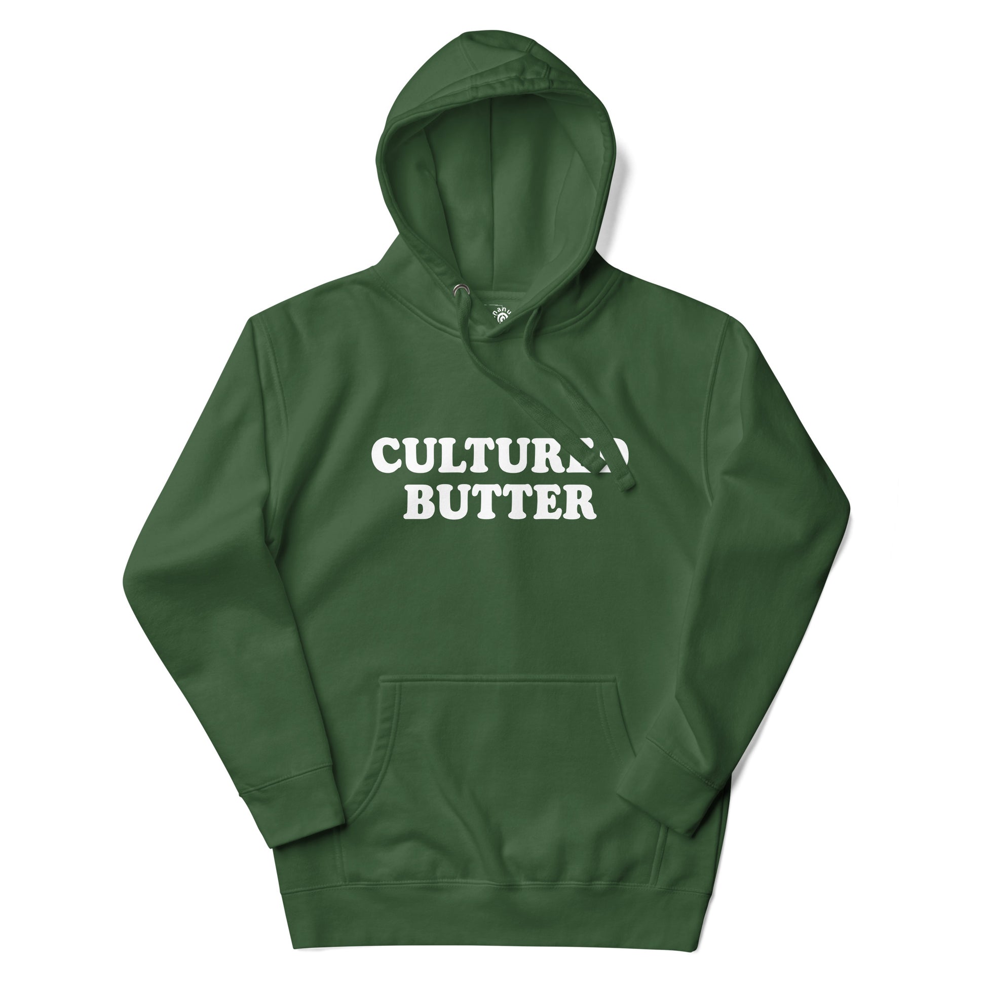 Green Cultured Butter Hoodie from Nina's Funky Shop by Ninanush - Do you love butter? Looking for a funny gift for a friend? Our Colorful Cultured Butter Hoodie is soft, comfortable and just what you need. It's a unisex hoodie that comes in a variety of colors with "cultured butter", expertly printed on the front. This cultured butter enthusiast hoodie is bold and made just for you.