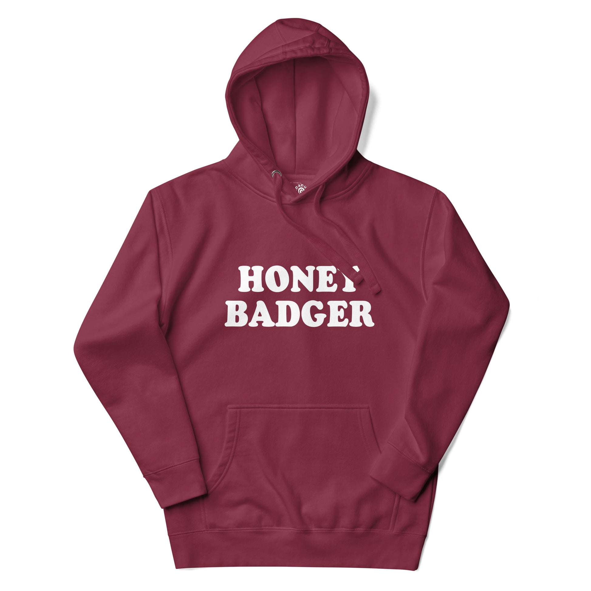 Maroon Honey Badger Hoodie from Nina's Funky Shop by ninanush - Do you love honey badgers? Looking for a funny gift for a friend? Our Colorful Honey Badger Hoodie is soft, comfortable and just what you need. It's a unisex badger lover hoodie that comes in a variety of colors with "Honey Badger", expertly printed on the front. A funny hoodie for honey badger enthusiasts.