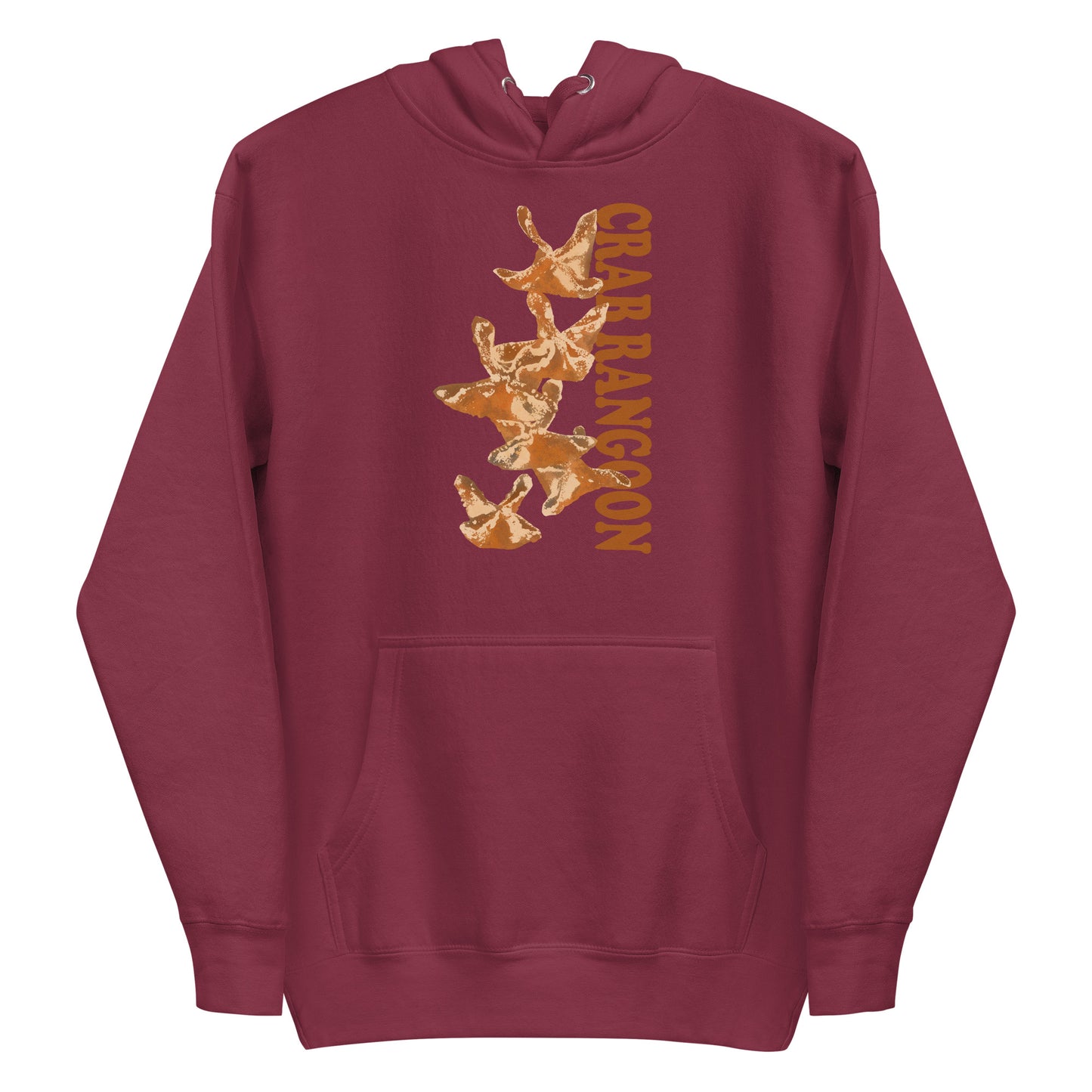 Maroon Crab Rangoon Hoodie from Nina's Funky Shop by ninanush - Do you love crab Rangoon? Looking for a funny gift for a friend? Our Colorful Crab Rangoon Hoodie is soft, comfortable and just what you need. It's a unisex hoodie that comes in a variety of colors with a unique, hand drawn crab Rangoon design, expertly printed on the front. This crab Rangoon enthusiast hoodie is bold and made just for you.