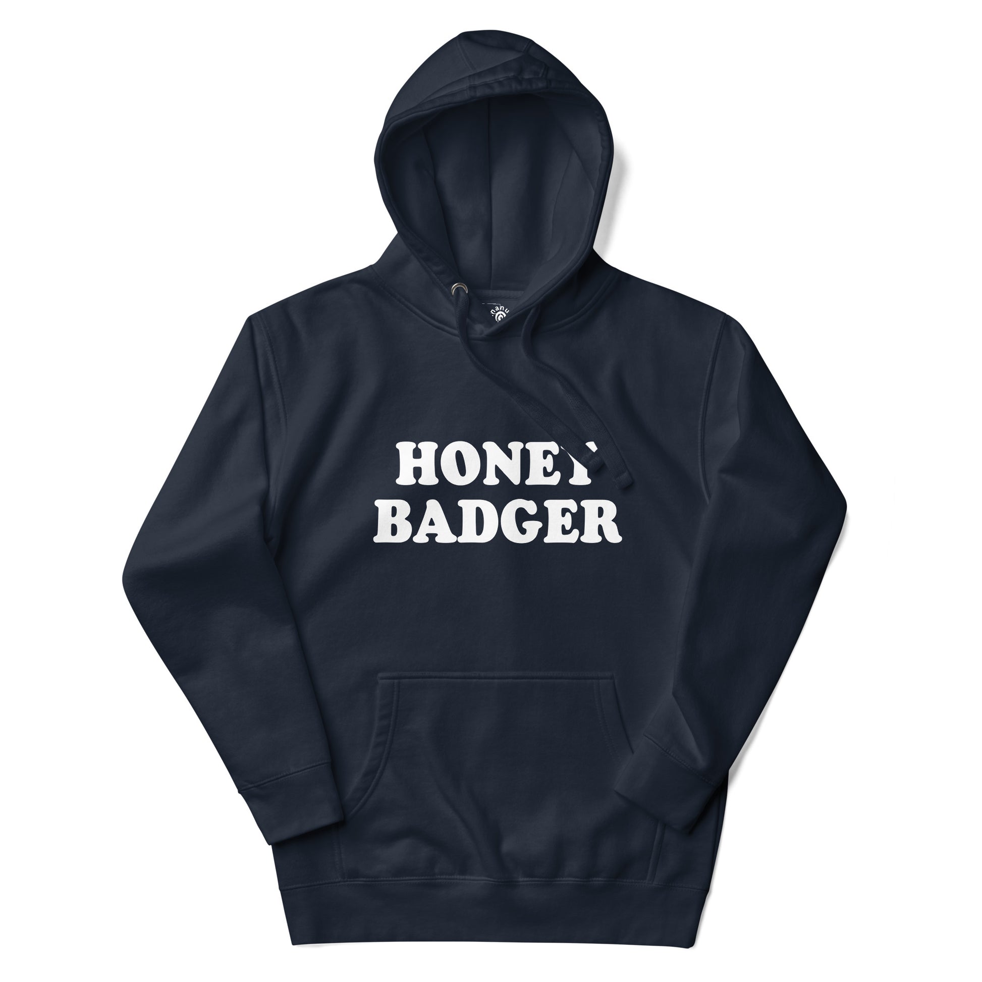 Navy Honey Badger Hoodie from Nina's Funky Shop by ninanush - Do you love honey badgers? Looking for a funny gift for a friend? Our Colorful Honey Badger Hoodie is soft, comfortable and just what you need. It's a unisex badger lover hoodie that comes in a variety of colors with "Honey Badger", expertly printed on the front. A funny hoodie for honey badger enthusiasts.