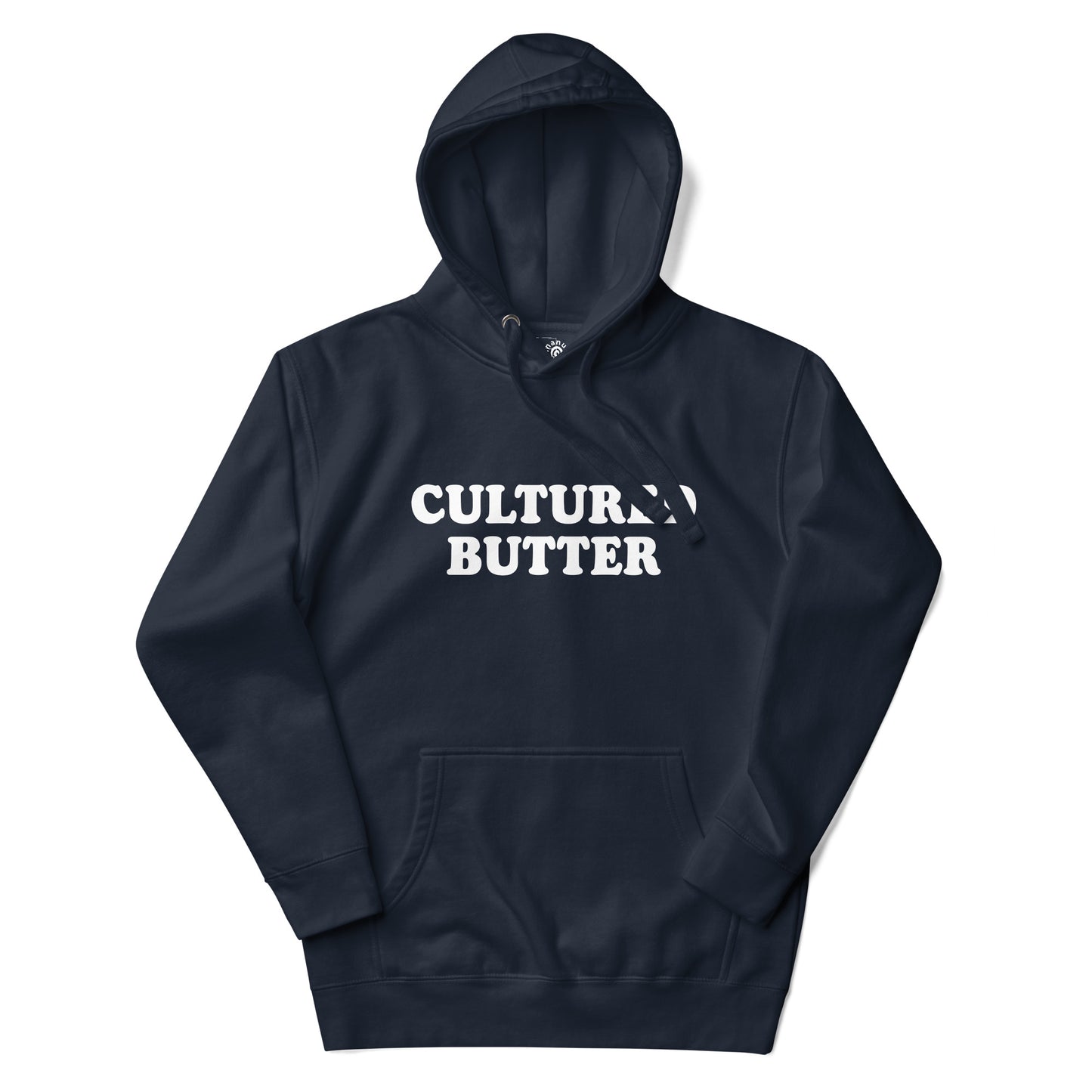 Navy Cultured Butter Hoodie from Nina's Funky Shop by Ninanush - Do you love butter? Looking for a funny gift for a friend? Our Colorful Cultured Butter Hoodie is soft, comfortable and just what you need. It's a unisex hoodie that comes in a variety of colors with "cultured butter", expertly printed on the front. This cultured butter enthusiast hoodie is bold and made just for you.