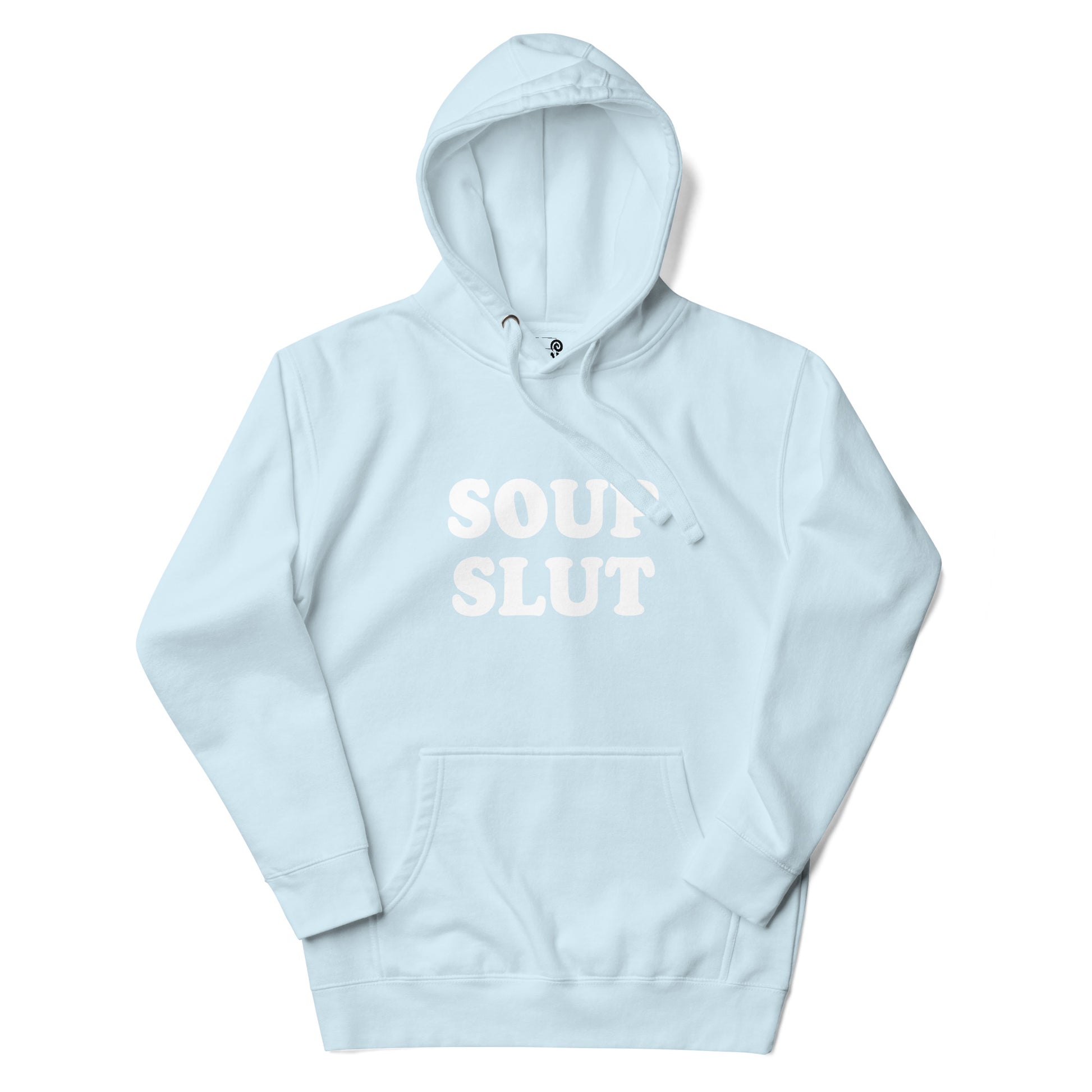 Light Blue Soup Slut Hoodie from Nina's Funky Shop by ninanush - Do you love soup? Looking for a funny gift for a friend? Our Colorful Soup Slut Hoodie is soft, comfortable and just what you need. It's a unisex soup lover hoodie with "soup slut" on the front. A funny soup hoodie for cozy nights in or stand out streetwear for foodies. This soup enthusiast sweatshirt is made just for you.