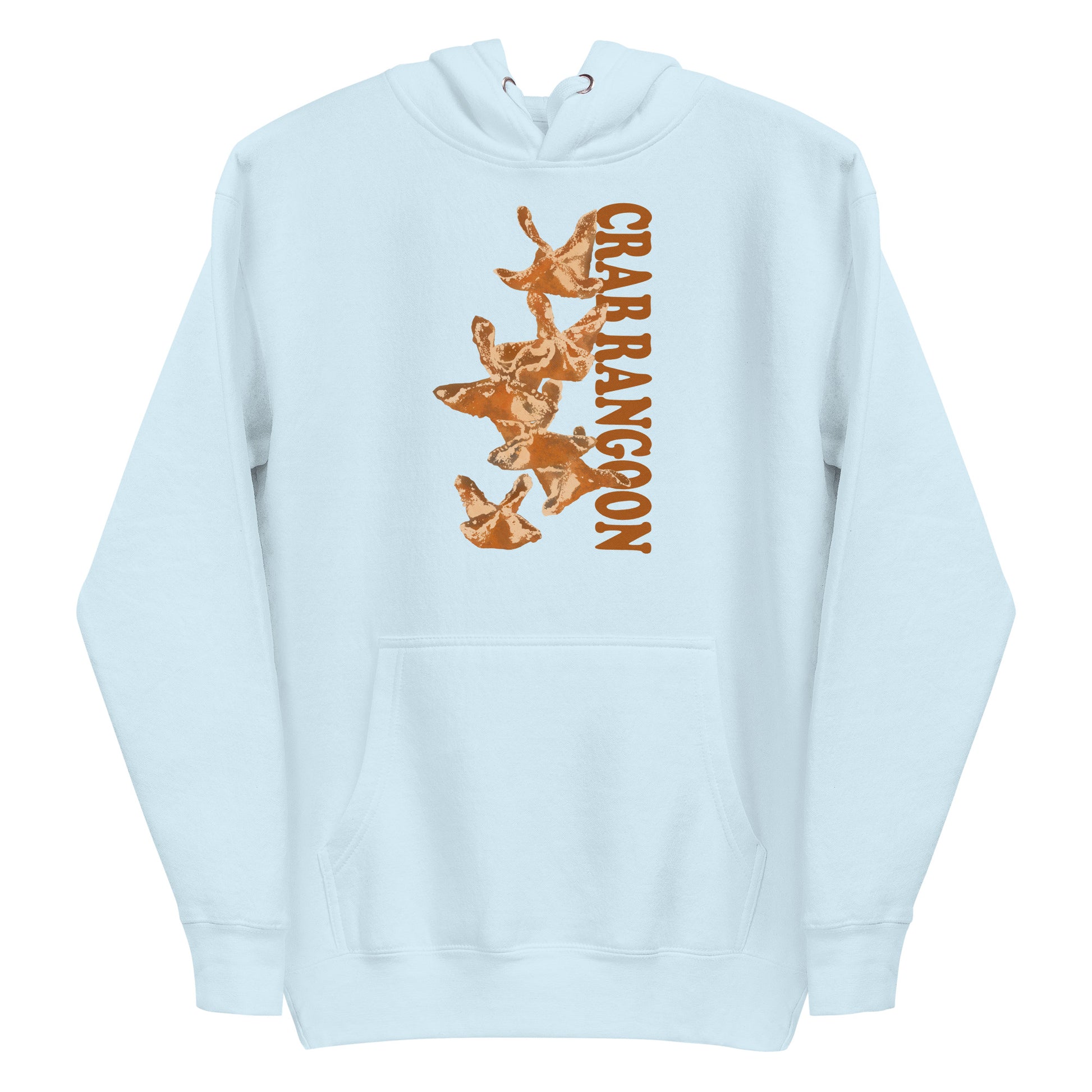 Light Blue Crab Rangoon Hoodie from Nina's Funky Shop by ninanush - Do you love crab Rangoon? Looking for a funny gift for a friend? Our Colorful Crab Rangoon Hoodie is soft, comfortable and just what you need. It's a unisex hoodie that comes in a variety of colors with a unique, hand drawn crab Rangoon design, expertly printed on the front. This crab Rangoon enthusiast hoodie is bold and made just for you.