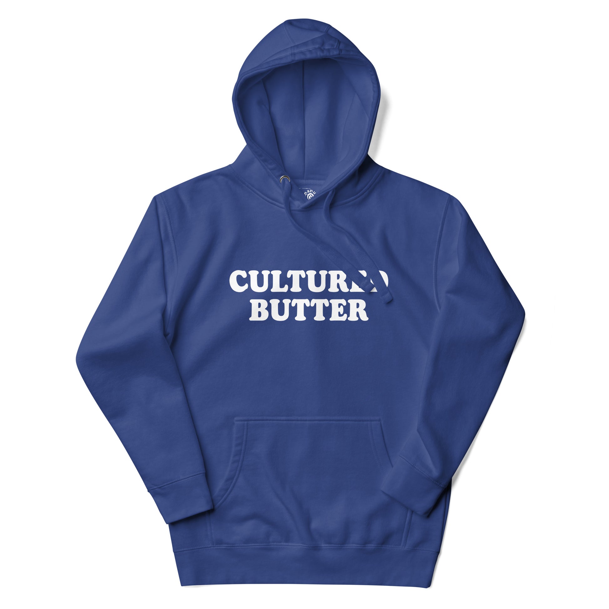 Royal Blue Cultured Butter Hoodie from Nina's Funky Shop by Ninanush - Do you love butter? Looking for a funny gift for a friend? Our Colorful Cultured Butter Hoodie is soft, comfortable and just what you need. It's a unisex hoodie that comes in a variety of colors with "cultured butter", expertly printed on the front. This cultured butter enthusiast hoodie is bold and made just for you.