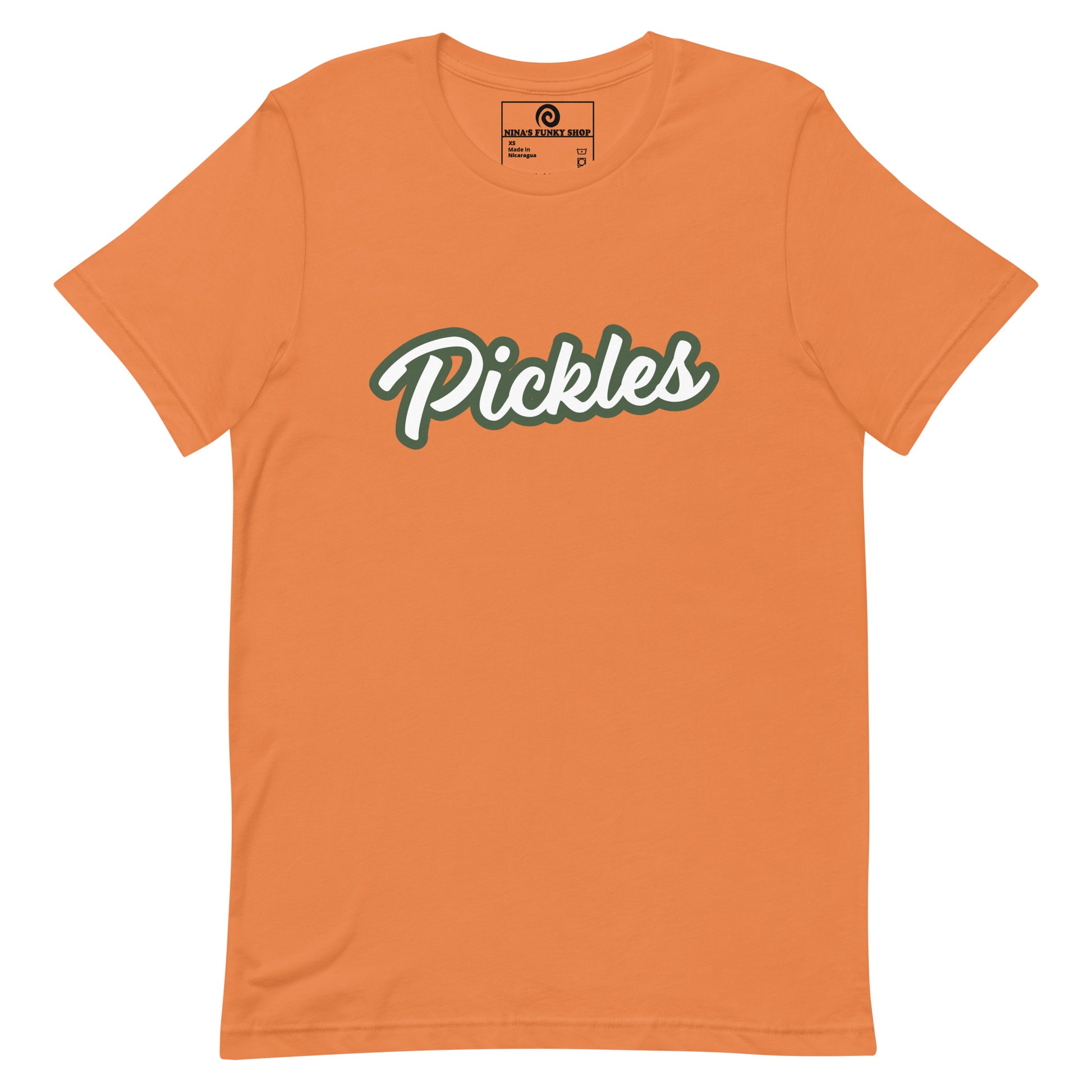 Orange Pickles T-shirt - This pickles t-shirt is soft, comfortable and perfect for foodies of all kinds. It comes in a variety of colors with "Pickles", expertly printed on the front. Eat your favorite pickles in style or give this funny food tee as a gift for a pickle lover. This t-shirt is customizable!