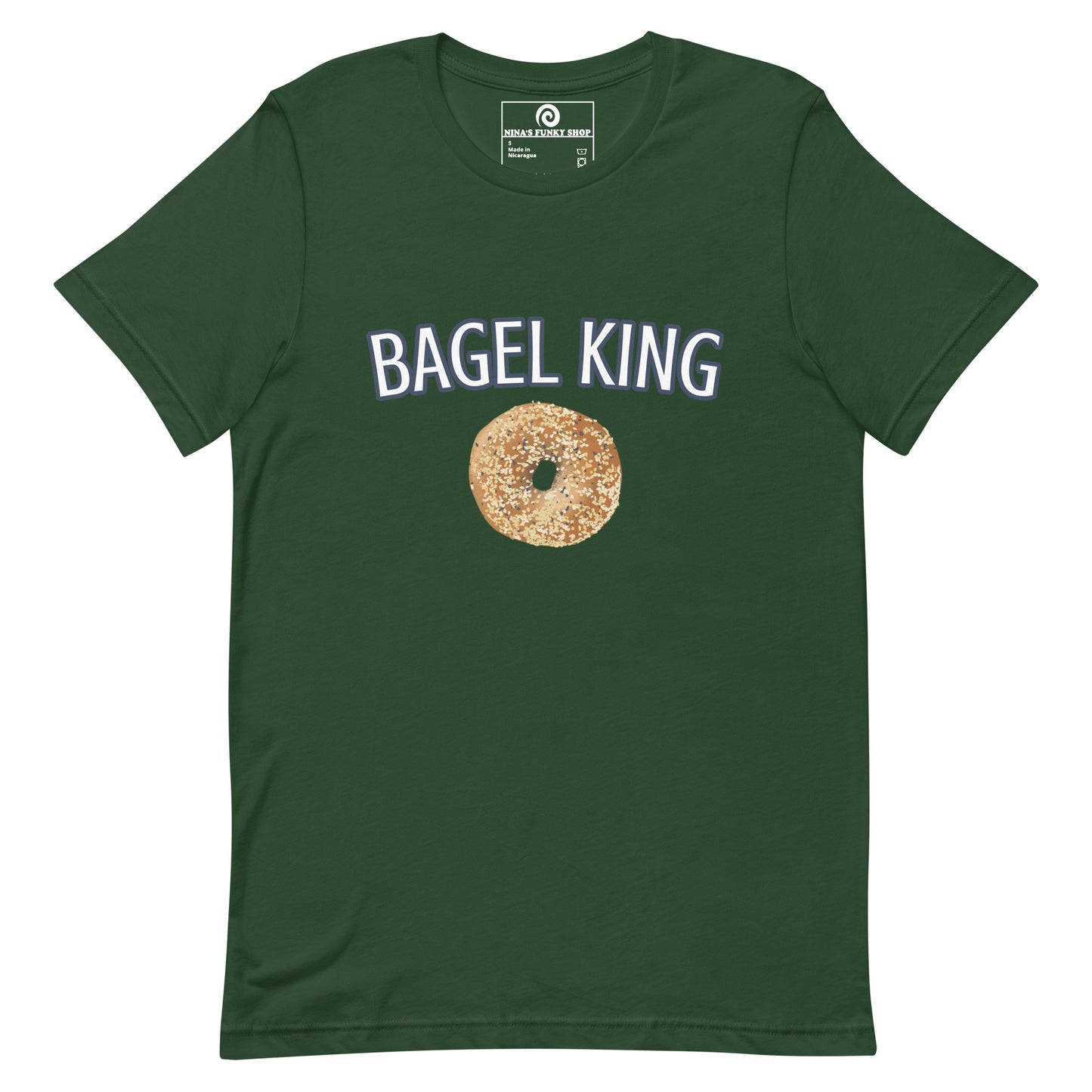 Green Everything Bagel T-shirt - Calling all bagel kings and queens! Looking for your new favorite shirt? A Gift for a fellow bagel enthusiast? This bagel t-shirt comes in a variety of colors with "bagel king" and a hand drawn everything bagel design, on the front. The perfect graphic tee for bagel lovers and foodies of all kinds.