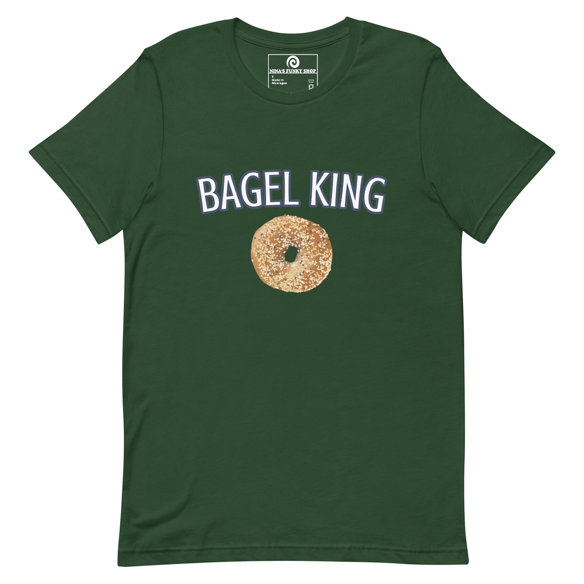 Green Everything Bagel T-shirt - Calling all bagel kings and queens! Looking for your new favorite shirt? A Gift for a fellow bagel enthusiast? This bagel t-shirt comes in a variety of colors with "bagel king" and a hand drawn everything bagel design, on the front. The perfect graphic tee for bagel lovers and foodies of all kinds.