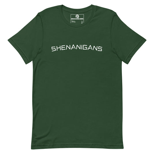 Green Shenanigans T-shirt - This shenanigans t-shirt is soft, comfortable and made just for you. Looking for something more personalized? Shoot us an email! Shop Nina's for funky apparel for foodies and beyond.