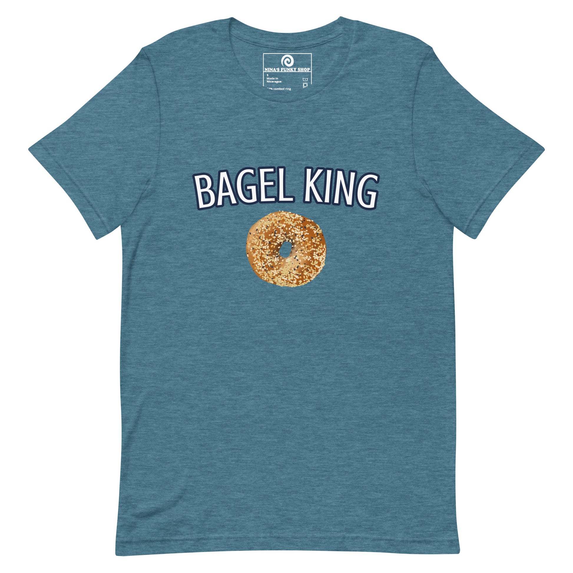 Blue Everything Bagel T-shirt - Calling all bagel kings and queens! Looking for your new favorite shirt? A Gift for a fellow bagel enthusiast? This bagel t-shirt comes in a variety of colors with "bagel king" and a hand drawn everything bagel design, on the front. The perfect graphic tee for bagel lovers and foodies of all kinds. 