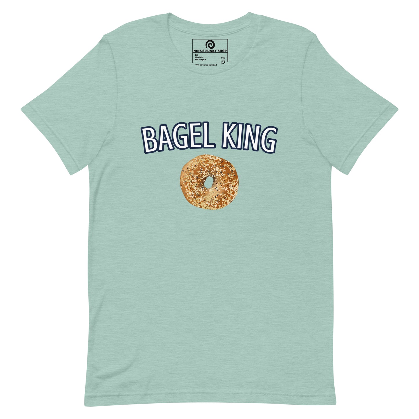 Green Everything Bagel T-shirt - Calling all bagel kings and queens! Looking for your new favorite shirt? A Gift for a fellow bagel enthusiast? This bagel t-shirt comes in a variety of colors with "bagel king" and a hand drawn everything bagel design, on the front. The perfect graphic tee for bagel lovers and foodies of all kinds.