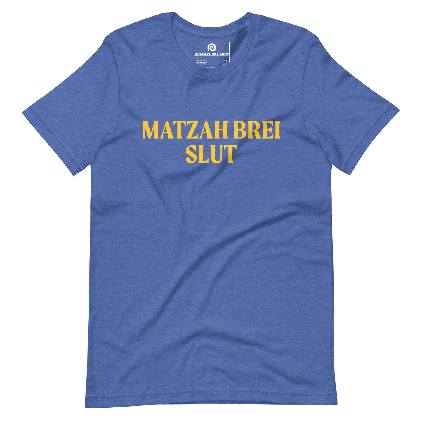 True Royal Matzah Brei Slut - Love matzah brei? Looking for a funny Passover gift? Our Matzah Brei T-shirt is soft, comfortable and just what you need. It's a comfortable, unisex t-shirt that comes in a variety of colors with "Matzah Brei Slut", expertly printed on the front. A funny t-shirt for Passover and for matzah lovers and haters of all kinds.