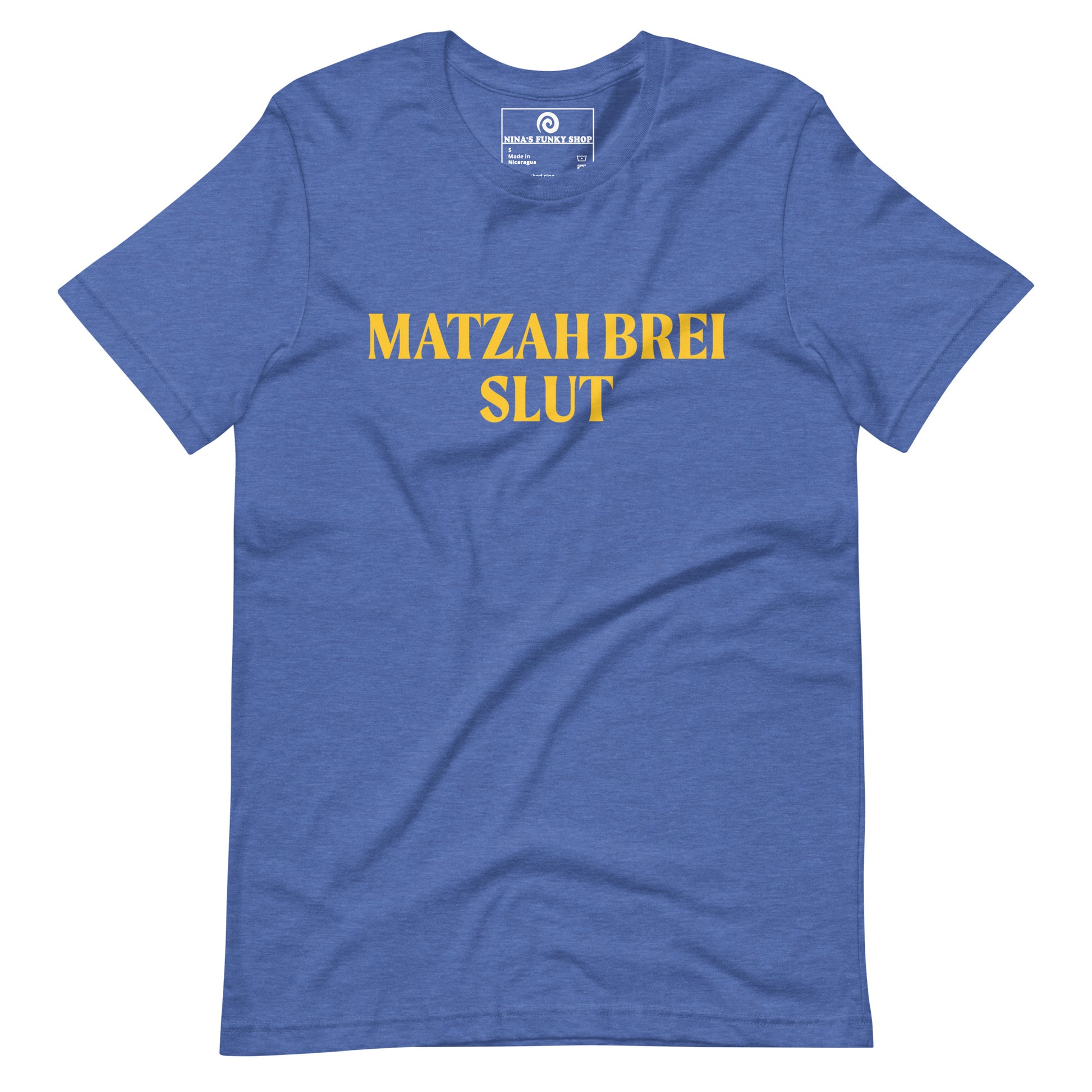 True Royal Matzah Brei Slut - Love matzah brei? Looking for a funny Passover gift? Our Matzah Brei T-shirt is soft, comfortable and just what you need. It's a comfortable, unisex t-shirt that comes in a variety of colors with "Matzah Brei Slut", expertly printed on the front. A funny t-shirt for Passover and for matzah lovers and haters of all kinds.