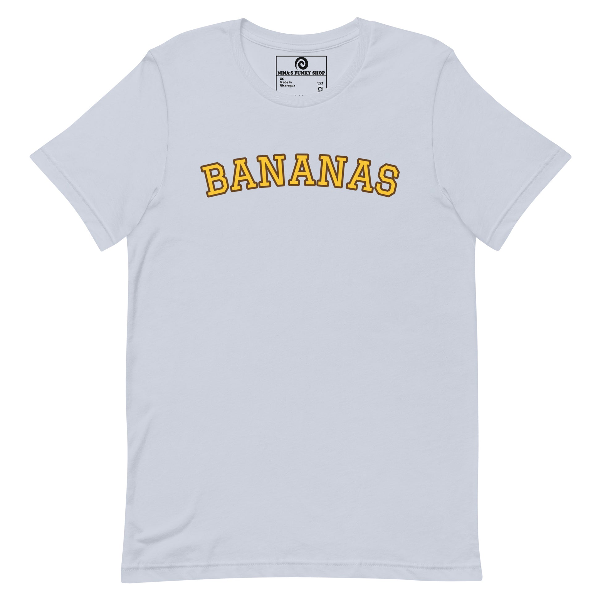 Light Blue Bananas T-Shirt - This Bananas T-Shirt is soft, comfortable and made just for you. It's a classic cotton graphic tee with "bananas", expertly printed on the front. Looking for something personalized? Shoot us an email!