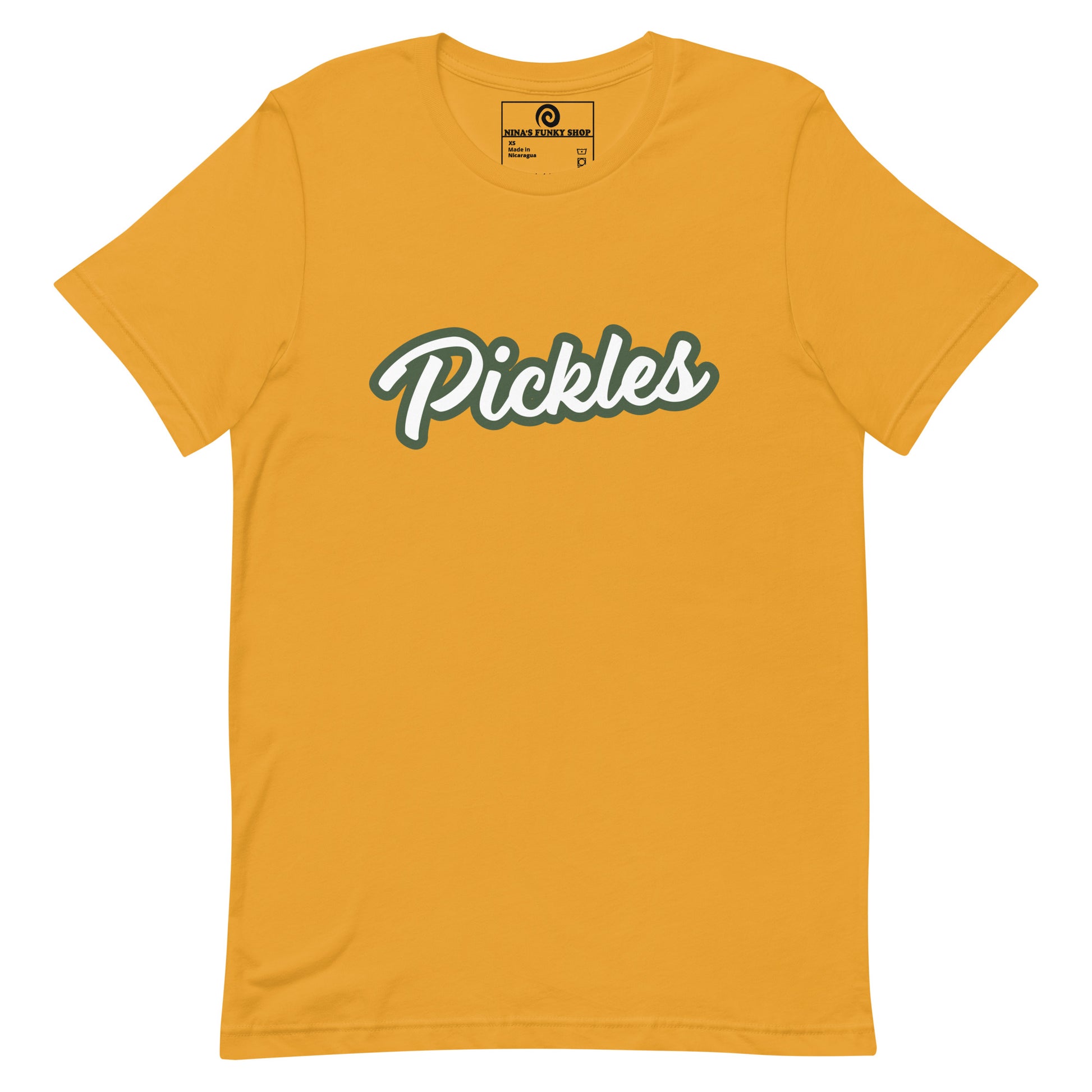 Yellow Pickles T-shirt - This pickles t-shirt is soft, comfortable and perfect for foodies of all kinds. It comes in a variety of colors with "Pickles", expertly printed on the front. Eat your favorite pickles in style or give this funny food tee as a gift for a pickle lover. This t-shirt is customizable!