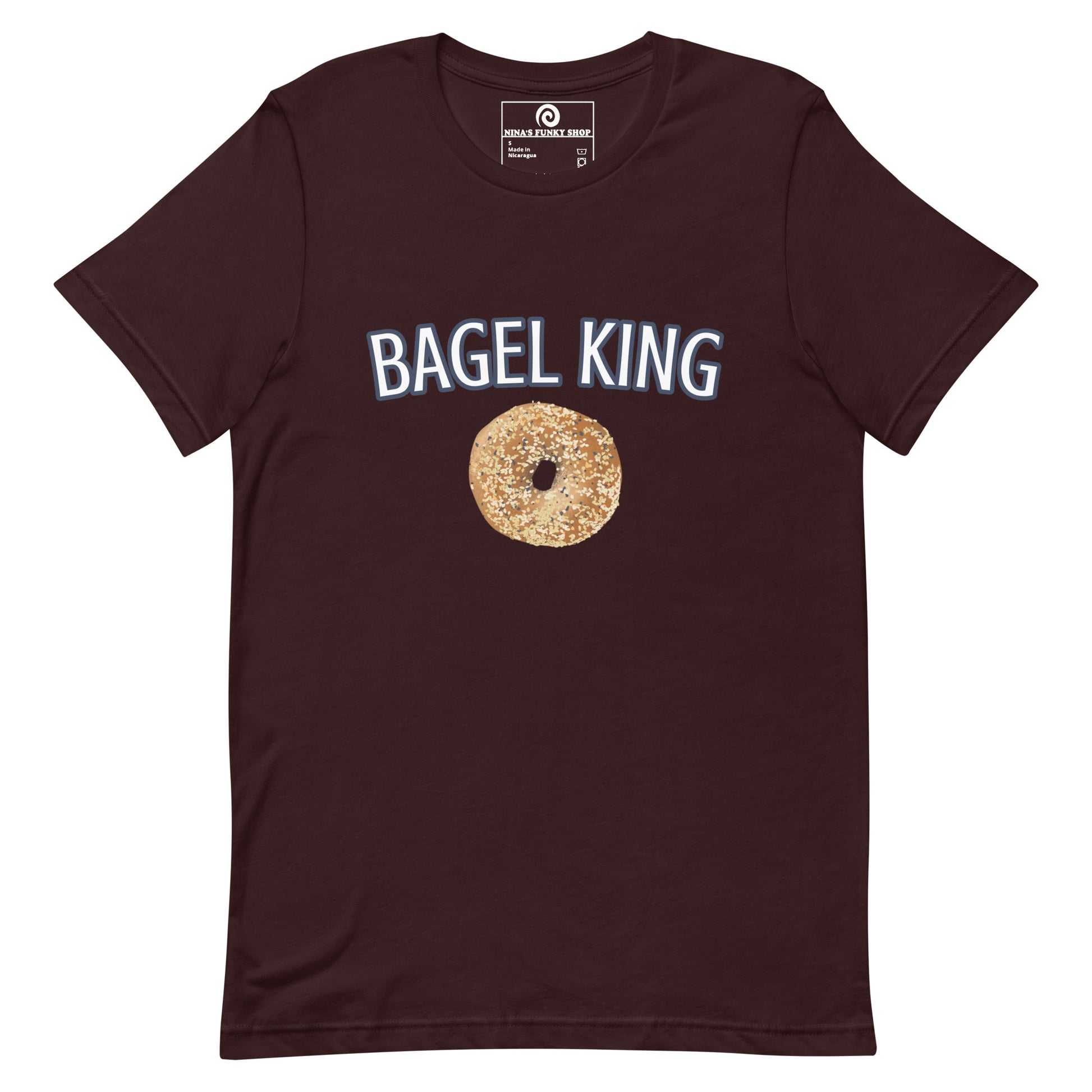 Dark Red Everything Bagel T-shirt - Calling all bagel kings and queens! Looking for your new favorite shirt? A Gift for a fellow bagel enthusiast? This bagel t-shirt comes in a variety of colors with "bagel king" and a hand drawn everything bagel design, on the front. The perfect graphic tee for bagel lovers and foodies of all kinds.