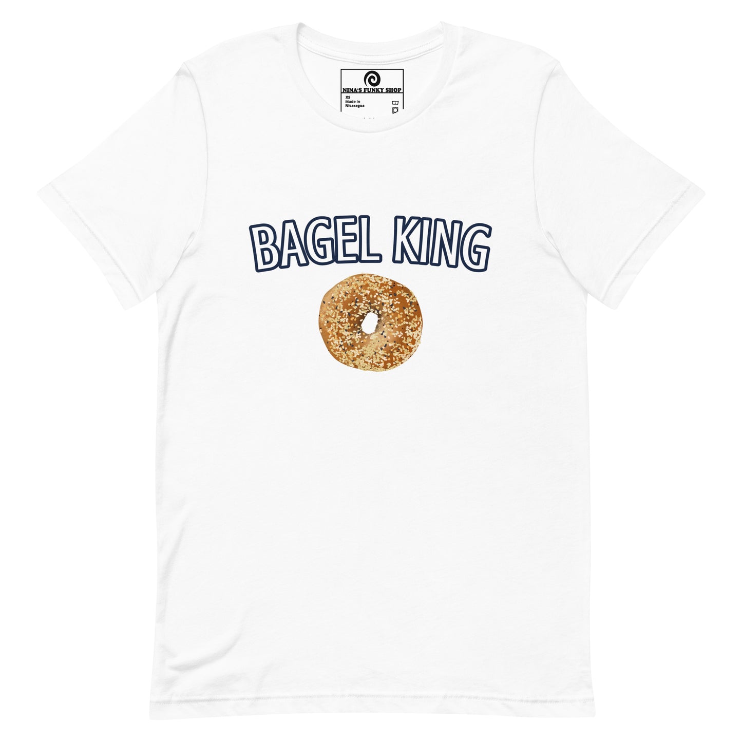 White Everything Bagel T-shirt - Calling all bagel kings and queens! Looking for your new favorite shirt? A Gift for a fellow bagel enthusiast? This bagel t-shirt comes in a variety of colors with "bagel king" and a hand drawn everything bagel design, on the front. The perfect graphic tee for bagel lovers and foodies of all kinds.