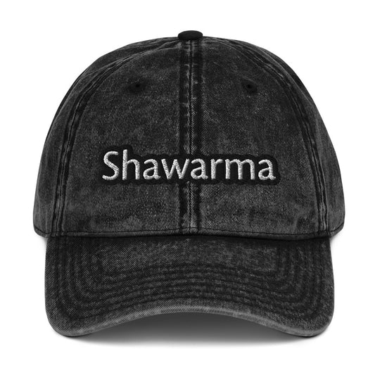 Black shawarma hat - This shawarma dad hat is just what every Middle Eastern food lover needs. It's comfortable, eye-catching, designed for shawarma lovers and made just for you. This funny food hat has a washed out vintage style with a carefully embroidered design for shawarma enthusiasts. A perfect everyday hat or gift for shawarma lover.