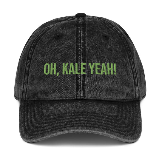 Black oh, kale yeah! dad hat from Nina's Funky Shop by ninanush - Eat kale and stand out in our slightly cringy dad hat for kale enthusiasts and quirky hat lovers of all kinds. It has an adjustable closure and comes in a variety of colors with a funny kale saying, expertly embroidered on the front. Celebrate your favorite foods in our funky foodie apparel, designed by Nina.