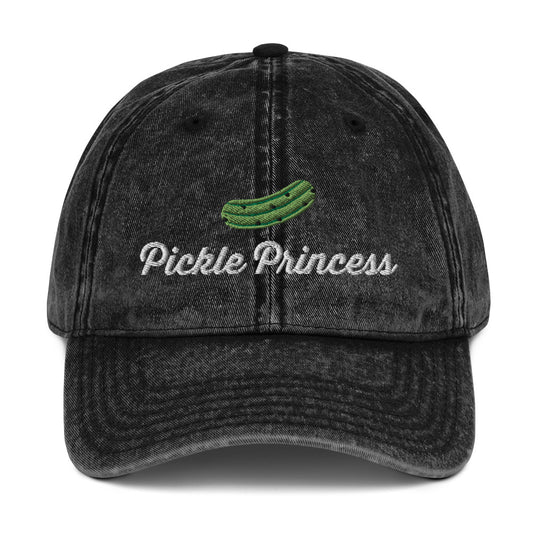 Black Pickle Princess Hat - Love pickles? Looking for a gift for a pickle enthusiast? Our Pickle Princess Hat is expertly embroidered and made just for you. It's a funny dad hat with a pickle design. Perfect for everyday streetwear for foodies and beyond. Make a statement and eat your favorite pickles in our pickle dad hat.