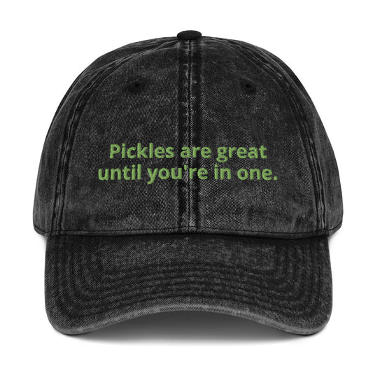 Black Pickles are great until you're in one hat  - Love pickles? Looking for a gift for a pickle enthusiast? Our Pickles are great until you're in one hat is comfortable, has an adjustable closure and it's made just for you. It's an embroidered cotton dad hat with a funny food saying for pickle lovers. Make a statement and celebrate pickles in this funny dad hat.