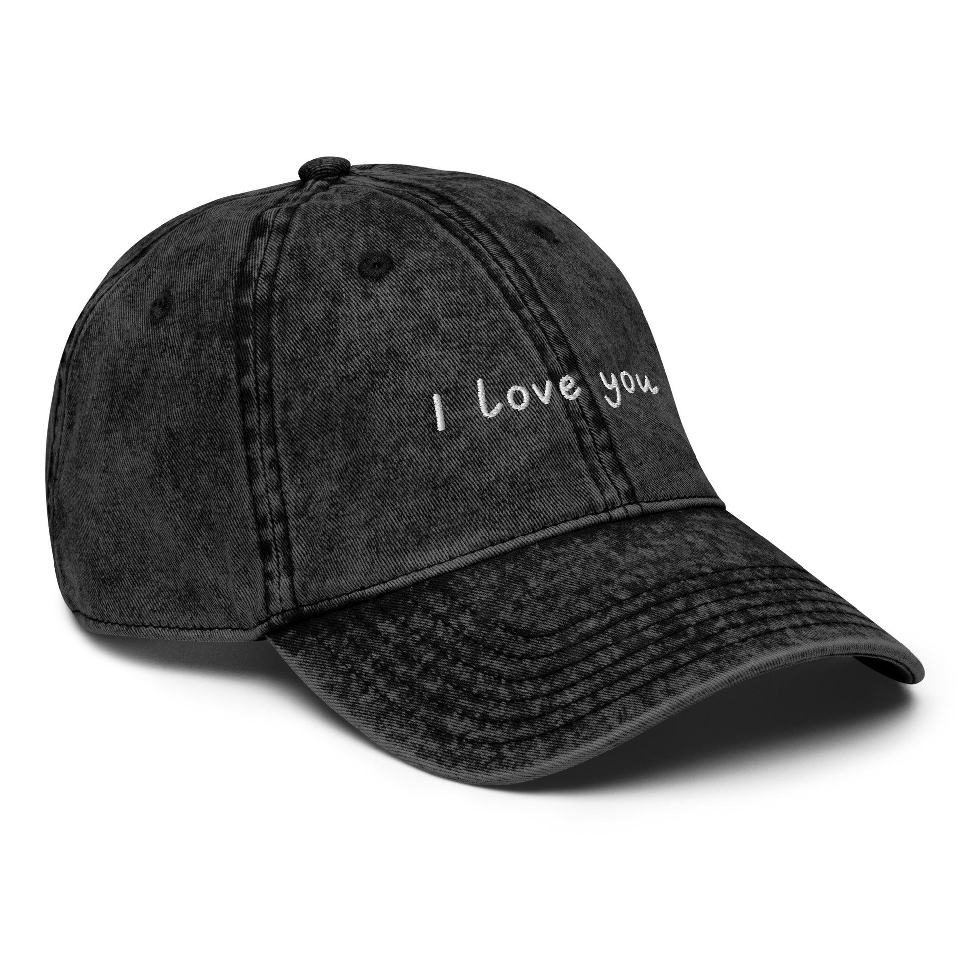 Black I Love You Hat - Let your hat do the talking and spread the love in our "I Love You Dad Hat." It's a classic cotton dad hat with a positive design, expertly embroidered on the front. Looking for something personalized? Shoot us an email!