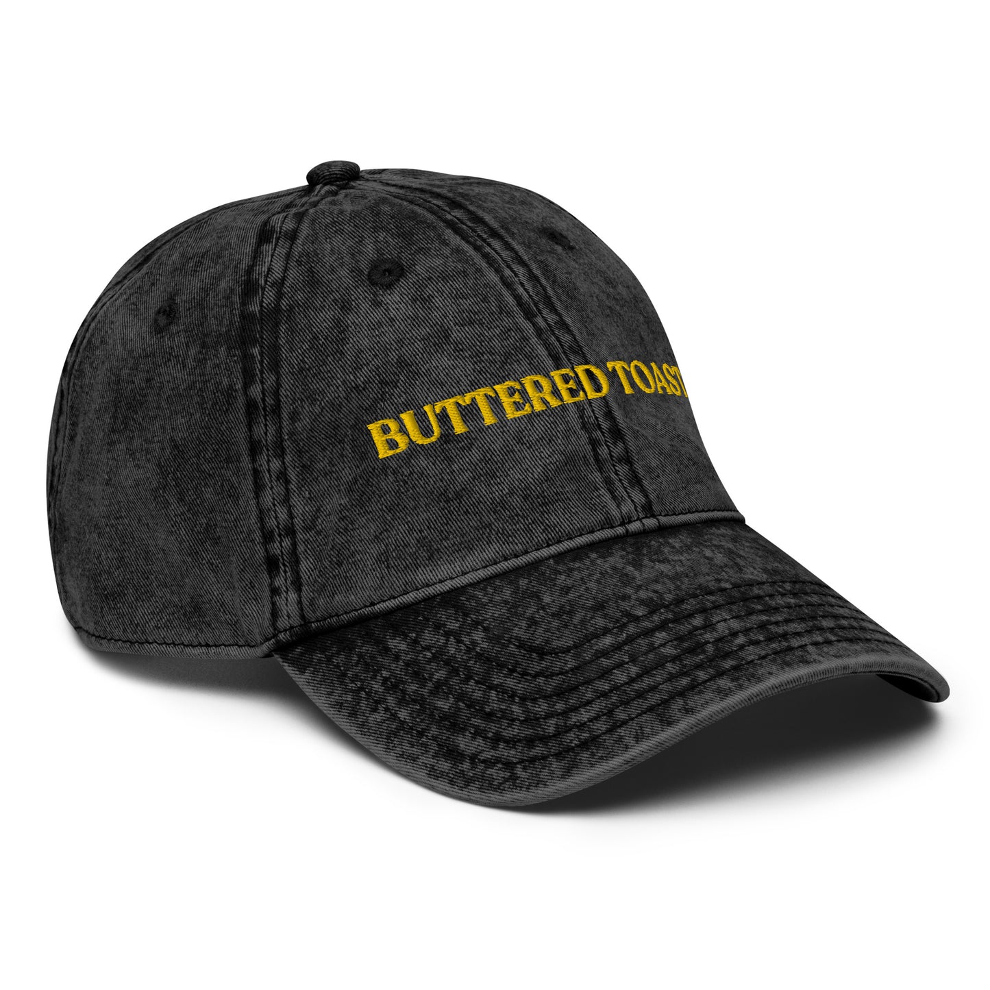 Black Buttered Toast Hat - Love buttered toast? Looking for a gift for a foodie? Our Buttered Toast Dad Hat is comfortable, adjustable and made just for you. It's a funny dad hat, expertly embroidered. Perfect for everyday streetwear or a gift for a buttered toast enthusiast! 