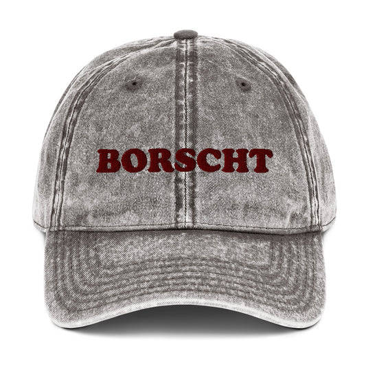 Gray borscht dad hat - This funny borscht hat is a funny dad hat for foodies. If you love Eastern European food, wear this unique foodie hat and add a little personality to your style. It's a cotton embroidered dad hat with stylish faded material and comes in a variety of colors. Eat borscht in style or give this hat as a borscht lover gift.