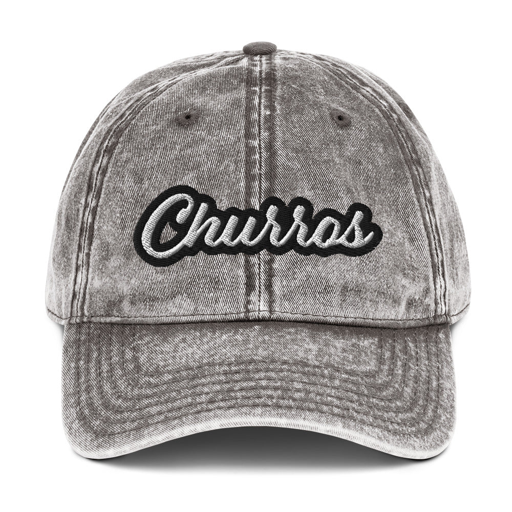 Faded gray churros hat - This embroidered foodie dad hat is designed for churro lovers and foodies of all kinds. It's a comfortable, funny dad hat with a washed out, vintage style. This churro hat is perfect for everyday street style or a funny gift for a churro enthusiast. Stand out and celebrate your favorite foods in our funny foodie clothing and accessories.