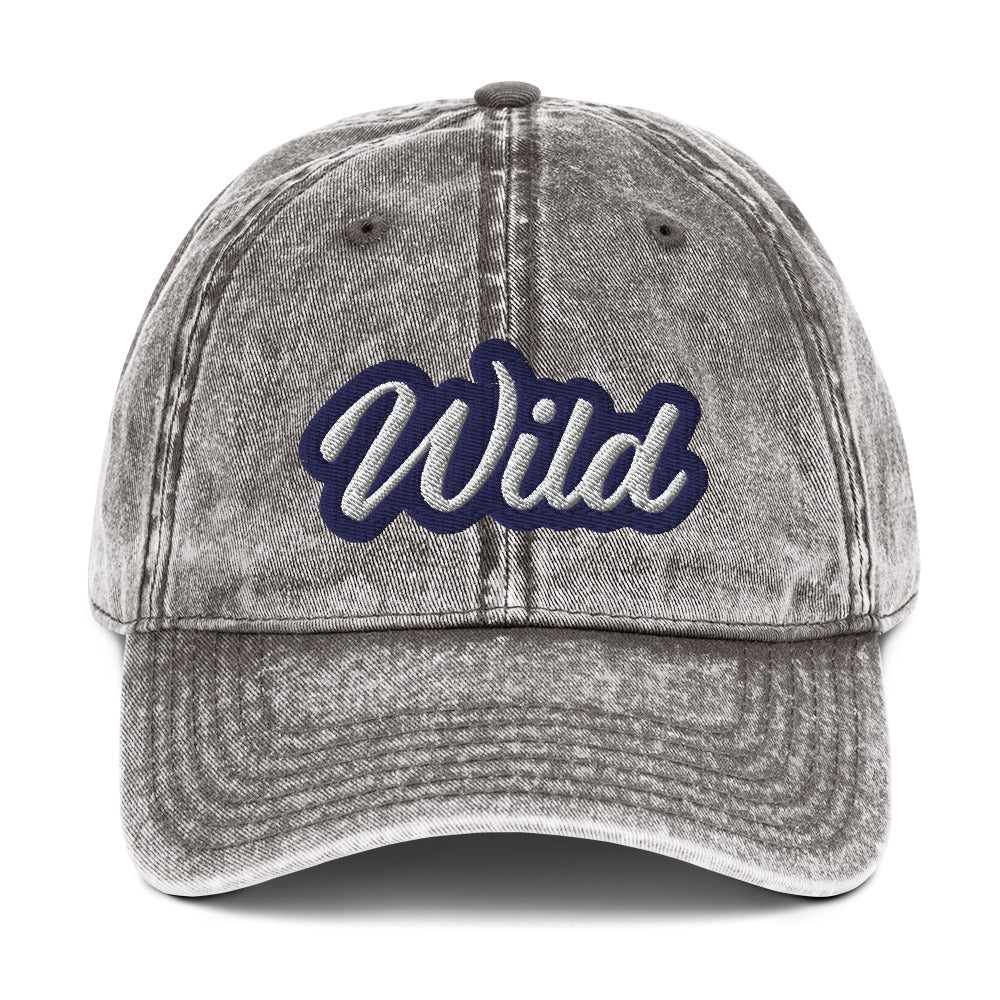 Faded gray wild dad hat - This wild dad hat is comfortable, adjustable and is made just for you. It's a faded vintage-style cotton dad hat with the word "wild" embroidered on the front. This unisex wild dad hat comes in a variety of stylish colors. Wear this unique dad hat as everyday wear or give it as a funny gift for a wild friend.