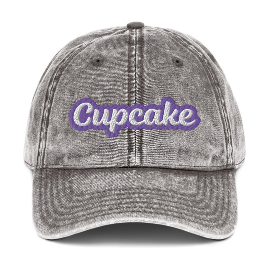 Gray cupcake dad hat from Nina's Funky Shop by ninanush - This cupcake dad hat is the perfect hat for foodies and cupcake enthusiasts. Stand out, eat your favorite foods and add a bit personality to your everyday style in this funny dad hat for cupcake lovers with "cupcake" embroidered on the front. Celebrate your favorite food and drinks in our funky foodie apparel designed by Nina.