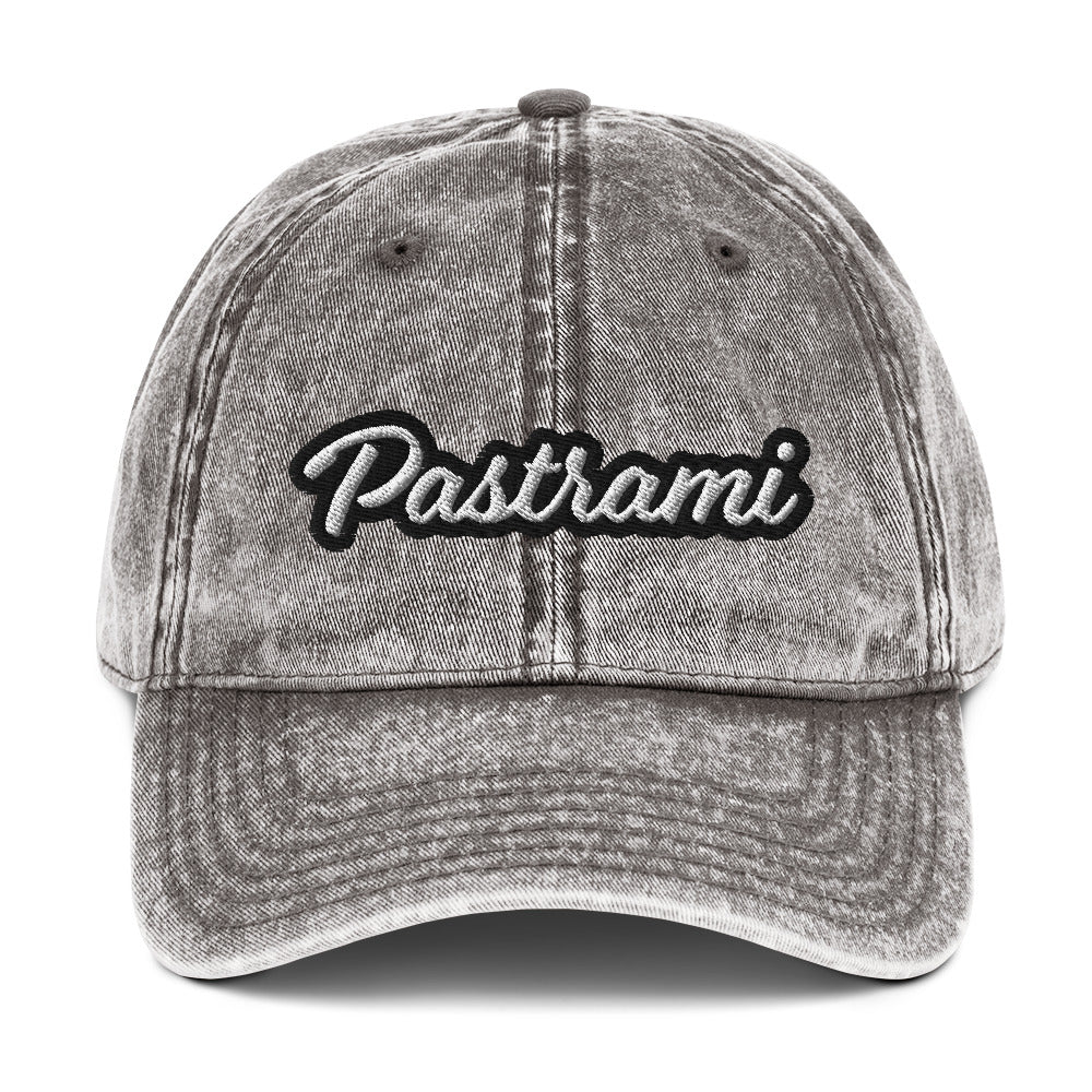 Gray pastrami dad hat from Nina's Funky Shop by ninanush - Introducing our pastrami dad hat. Wear this funny food hat and add a little personality to your everyday style or give it as a funny gift for a pastrami enthusiast. It has an adjustable closure and comes in a variety of colors with stylish washed out material and the word "Pastrami", expertly embroidered on the front.