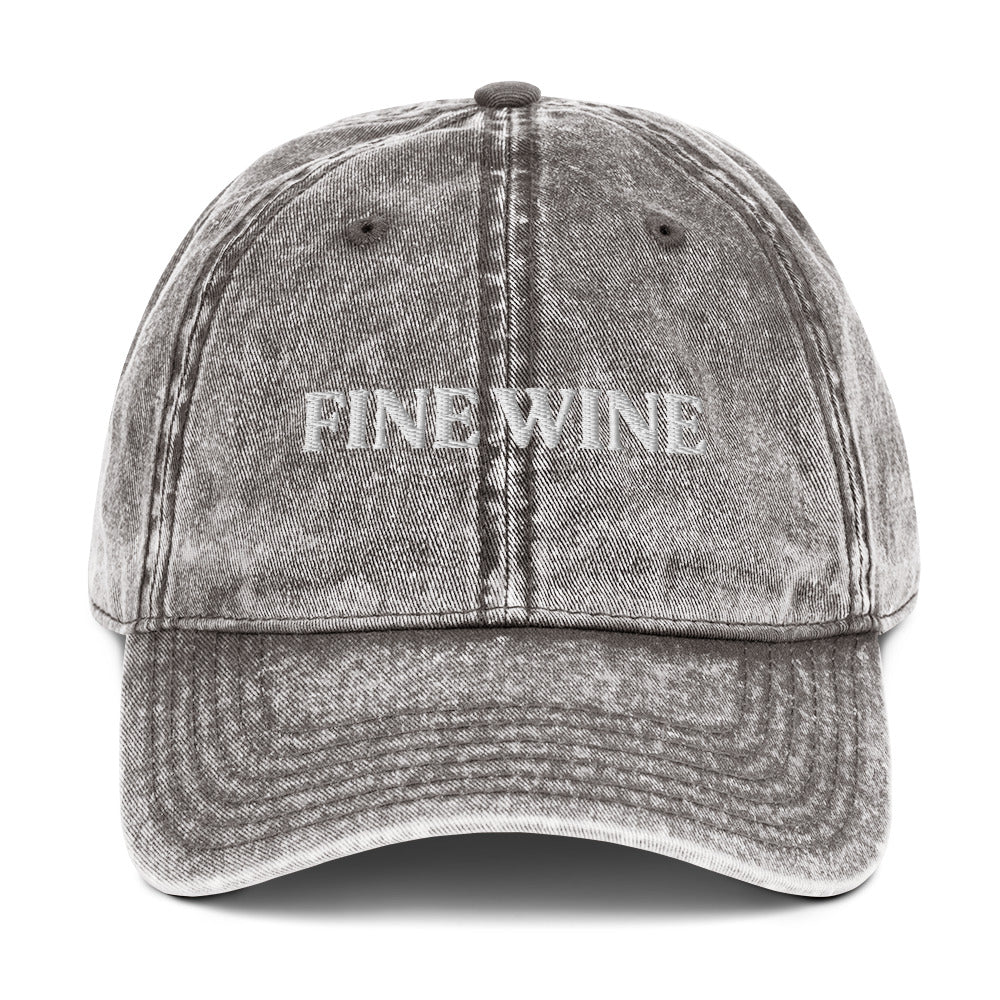 Gray Fine Wine Hat - Our Fine Wine Dad Hat is comfortable, adjustable and expertly embroidered just for you