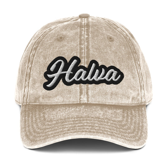 Khaki dad hat with unique halva embroidery - A halva dad hat for halva lovers and worldly foodies. Eat your favorite halva in style and share your foodie passions. This trendy halva hat is made of cotton, with a washed out vintage style and an eye-catching embroidery. Add a little personality to your look with this unique halva hat or give it as a gift for a halva enthusiast.