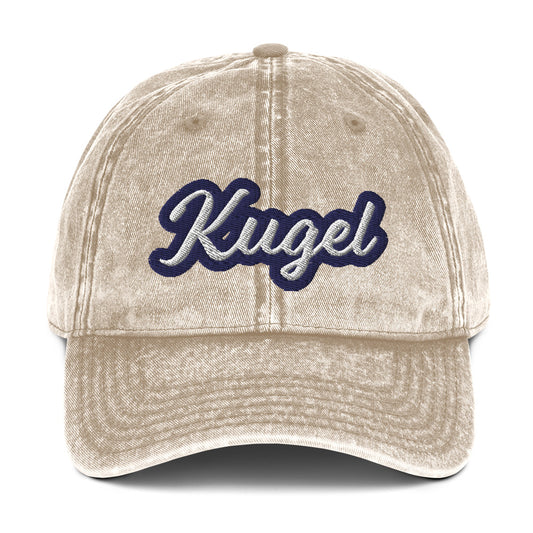 Beige kugel hat - A kugel lover hat that's 100% cotton with a faded, vintage style and unique Jewish food embroidery. If you love kugel, this unusual foodie dad hat is just you. Eat your favorite kugel and represent this beloved and classic Ashkenazi Jewish food. It's a funny Jewish foodie dad hat that's sure to make a statement.