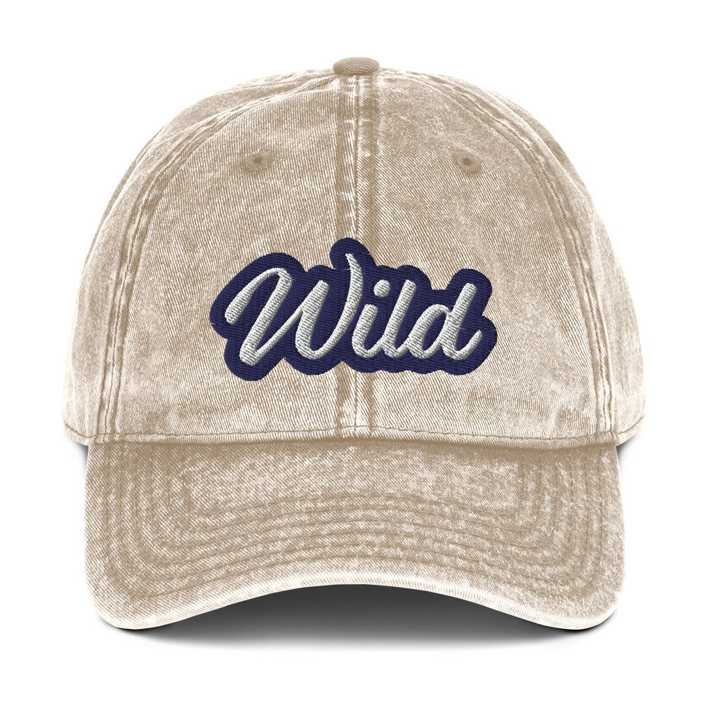 Faded beige wild dad hat - This wild dad hat is comfortable, adjustable and is made just for you. It's a faded vintage-style cotton dad hat with the word "wild" embroidered on the front. This unisex wild dad hat comes in a variety of stylish colors. Wear this unique dad hat as everyday wear or give it as a funny gift for a wild friend.